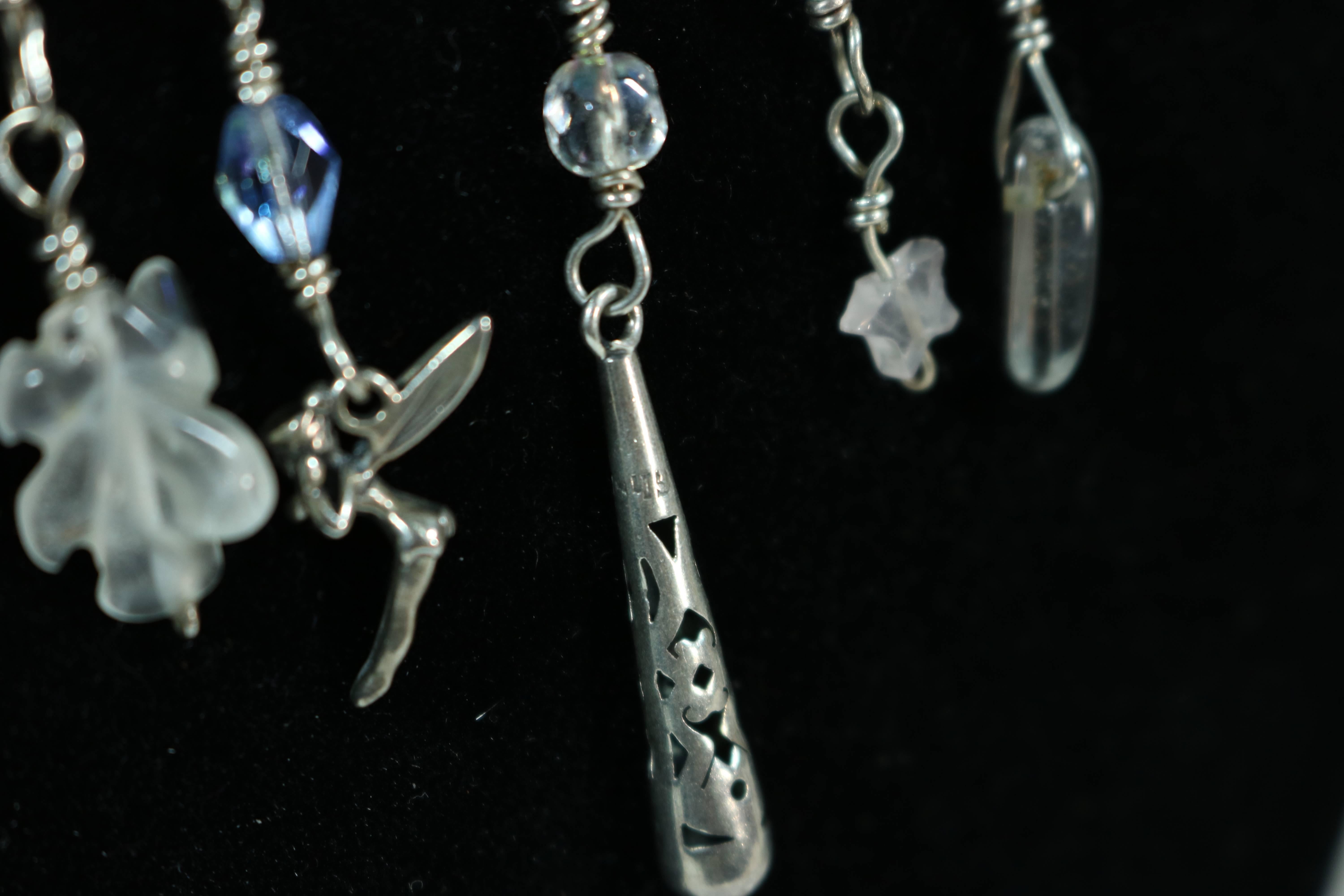 Mexican Sterling Silver Necklace and Bracelet with Dangling Charms For Sale 1