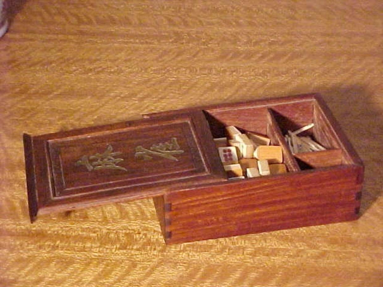 Chinese Export Early Chinese Bone Mah Jong Set in Original Hardwood Box with Provenance