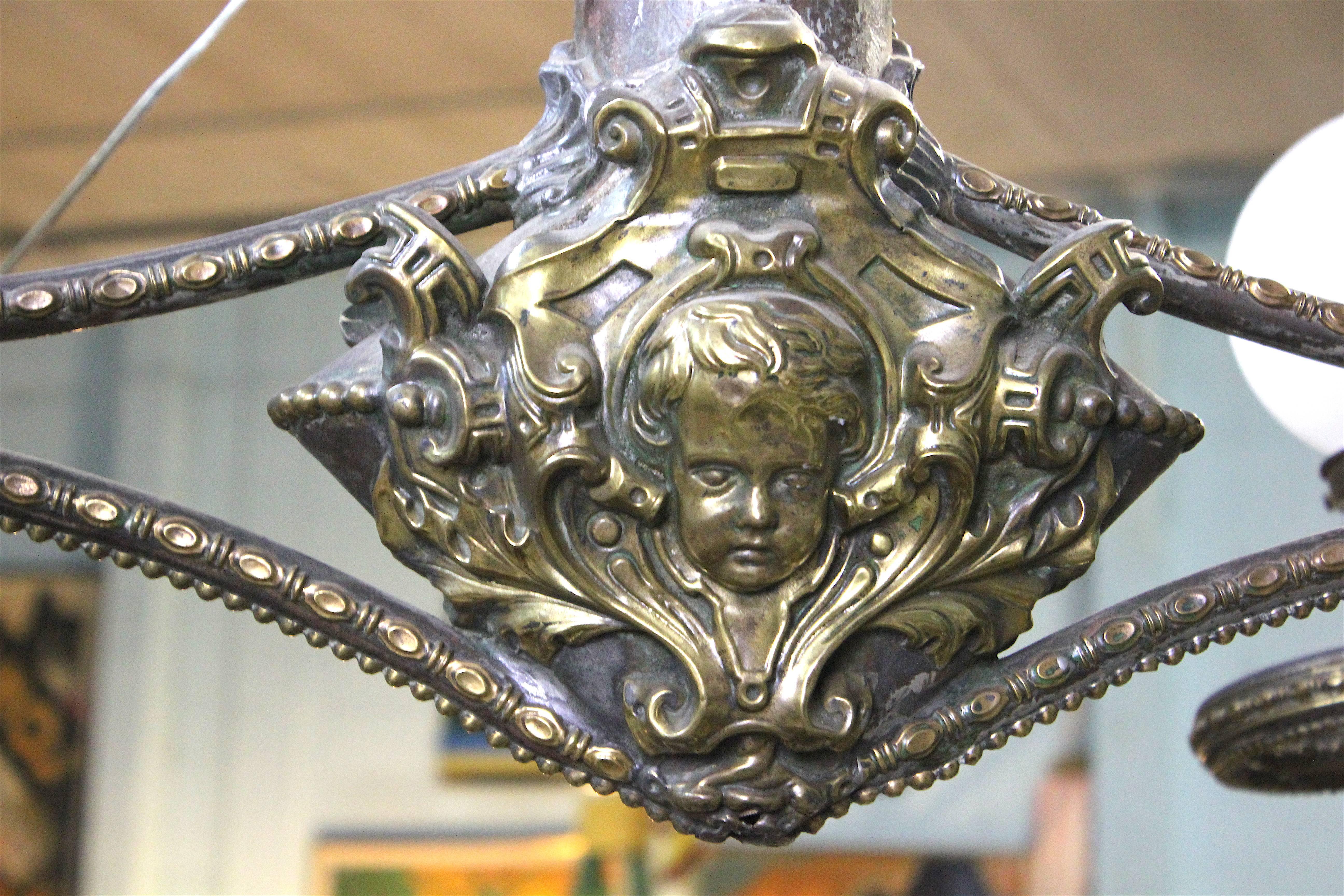 Neoclassical Fabulous Four Arm Globe Light Chandelier Pendant  For Sale