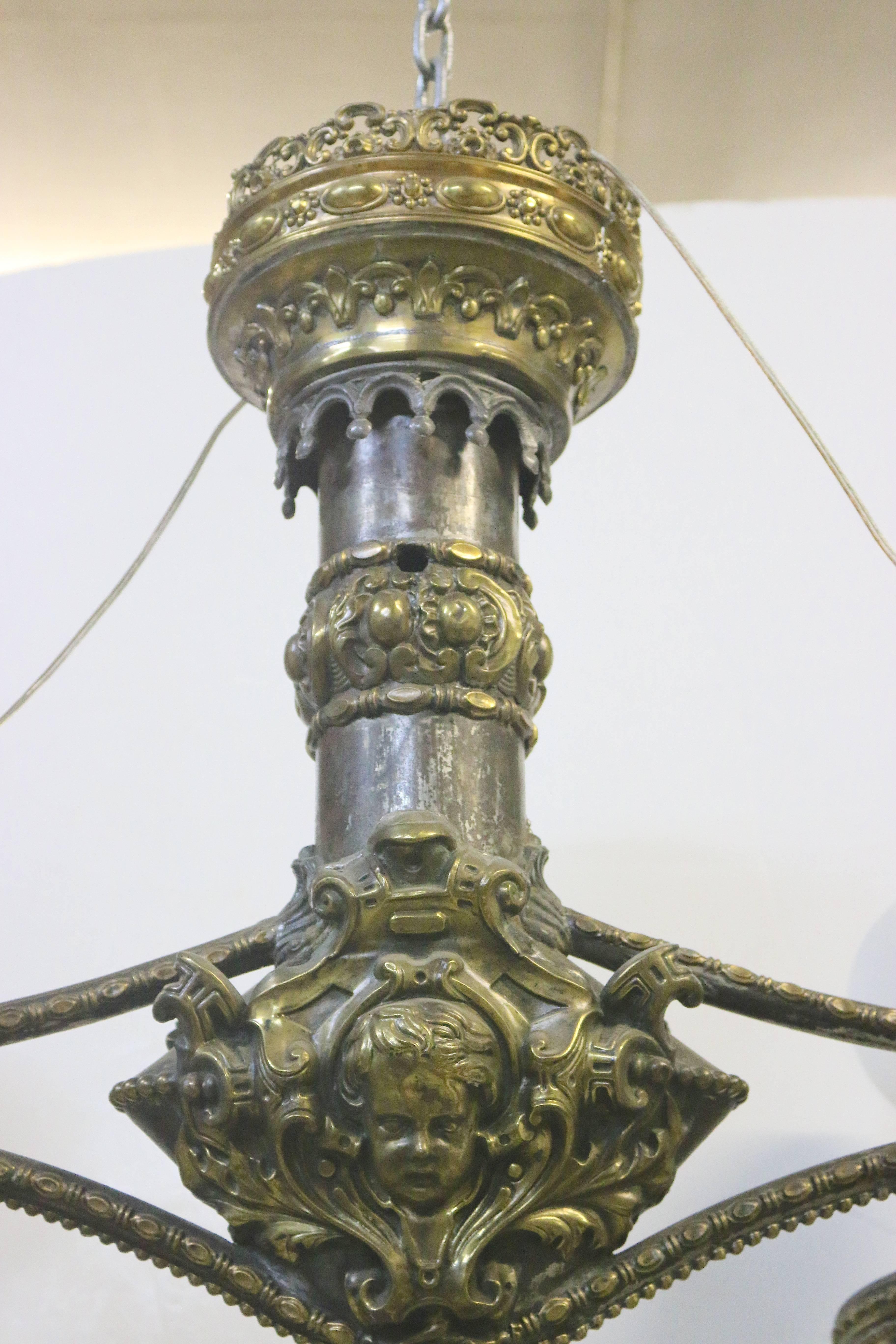 19th Century Fabulous Four Arm Globe Light Chandelier Pendant  For Sale