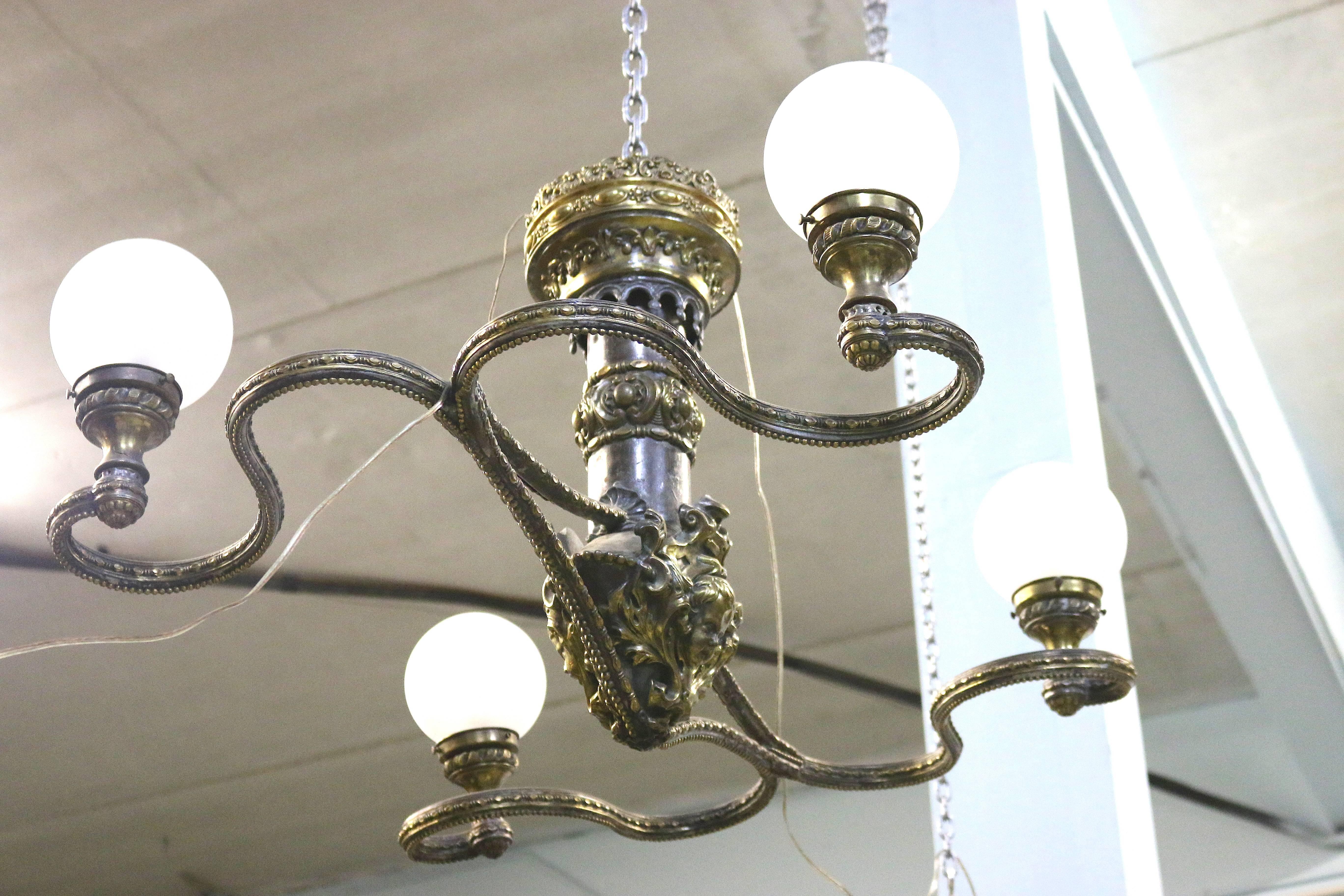 Fabulous Four Arm Globe Light Chandelier Pendant  For Sale 1