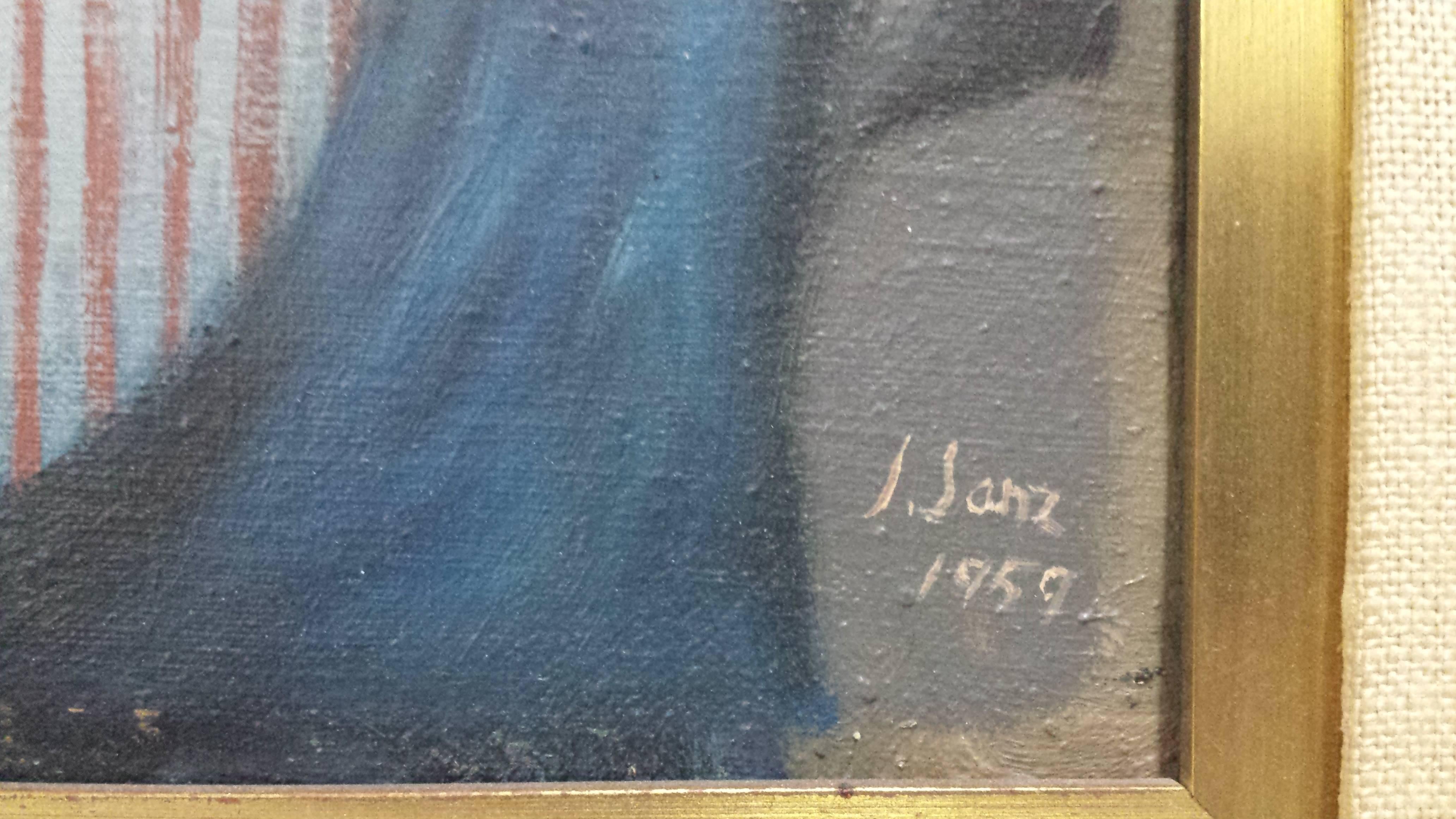 European Original Impressionist 'Boating Party' Oil Painting after Renoir, signed J. Sanz For Sale