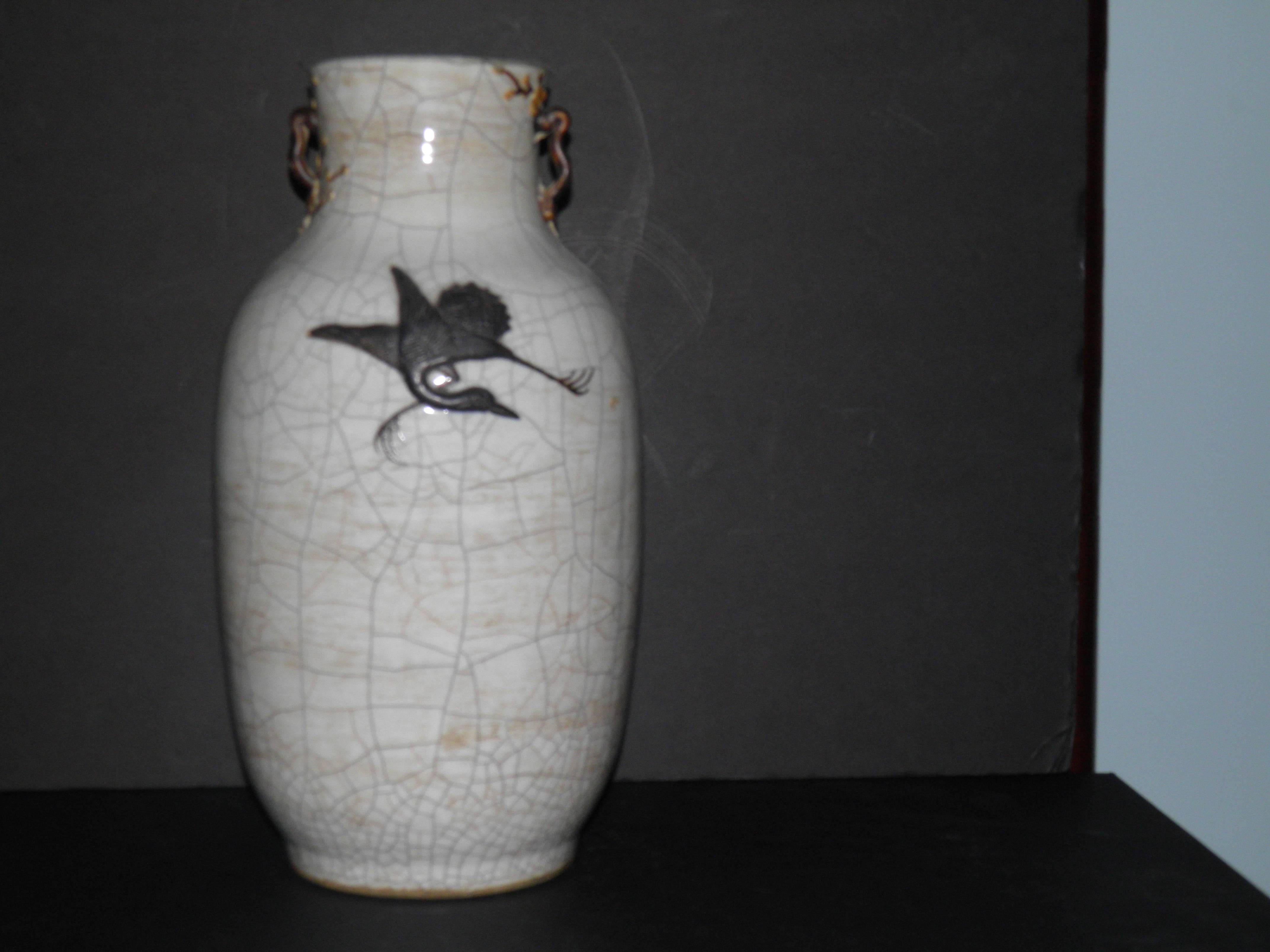 circa 1875 Chinese Celadon Crackleware Dragon Baluster Vase with Provenance In Good Condition For Sale In West Palm Beach, FL