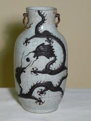 circa 1875 Chinese Celadon Crackleware Dragon Baluster Vase with Provenance