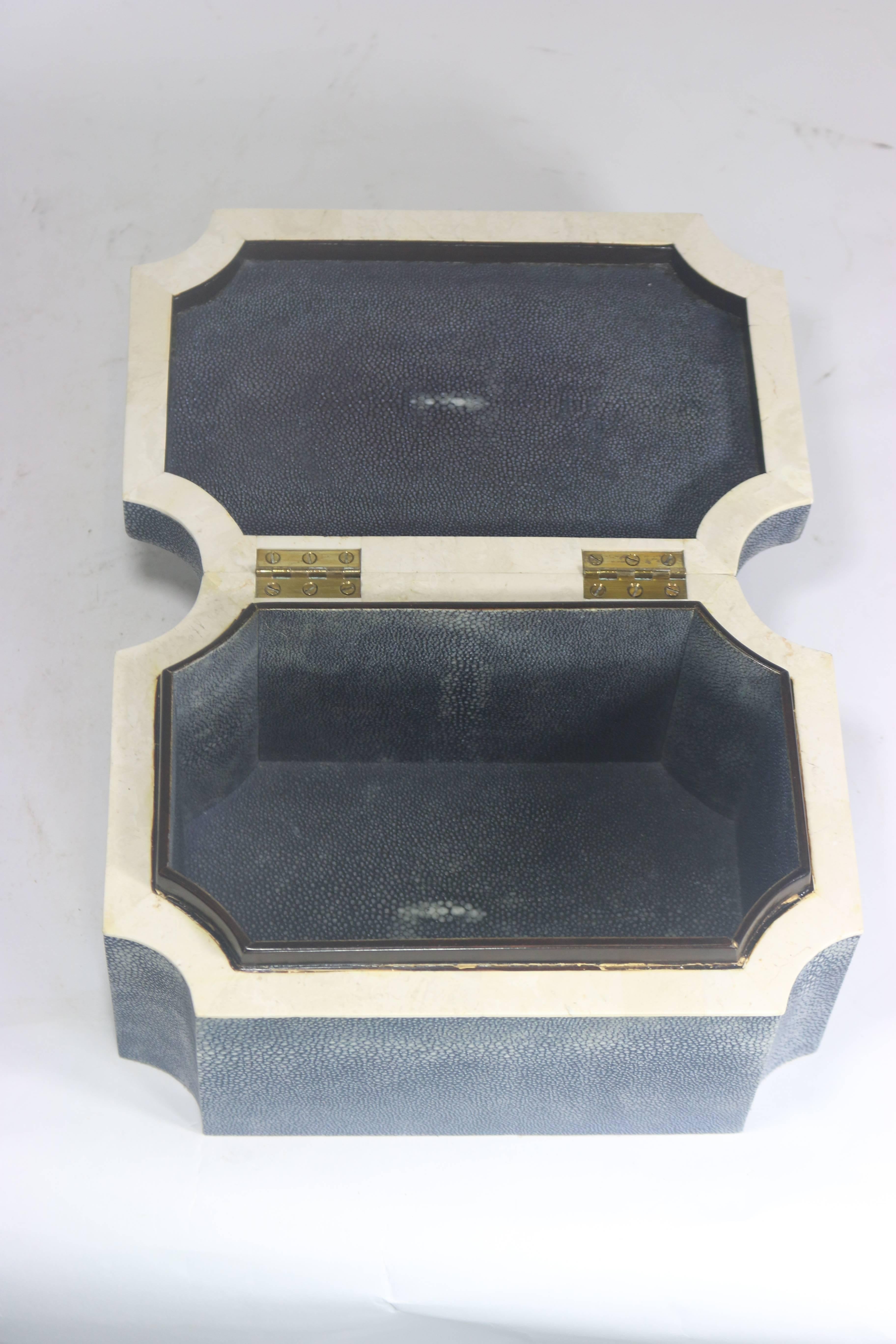 20th Century Exquisite Karl Springer Blue Shagreen and Agate Trim Box For Sale