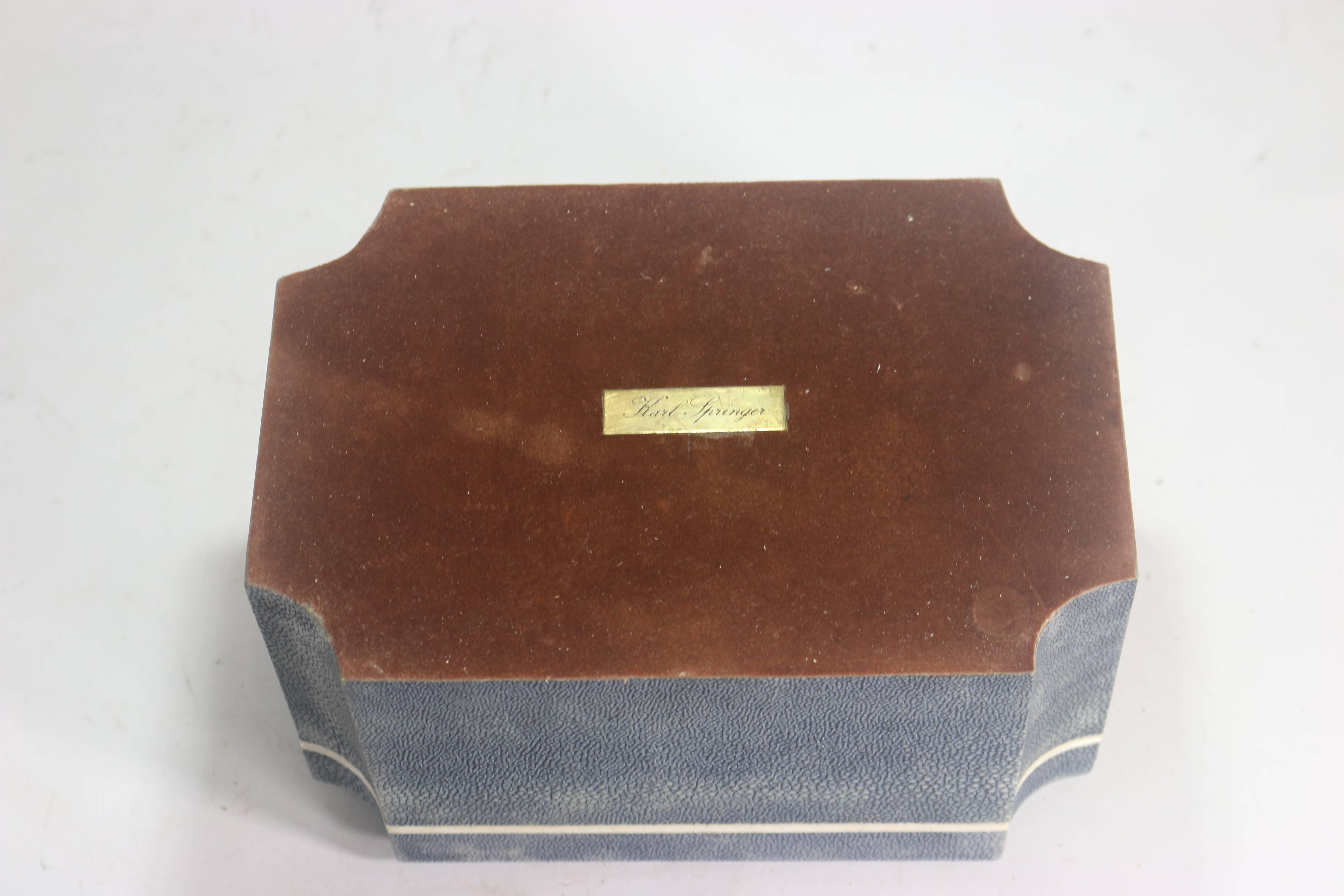 Exquisite Karl Springer Blue Shagreen and Agate Trim Box For Sale 1