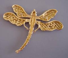 Stunning Large Runway Gold-Plated Rhinestone Ciner Dragonfly Brooch