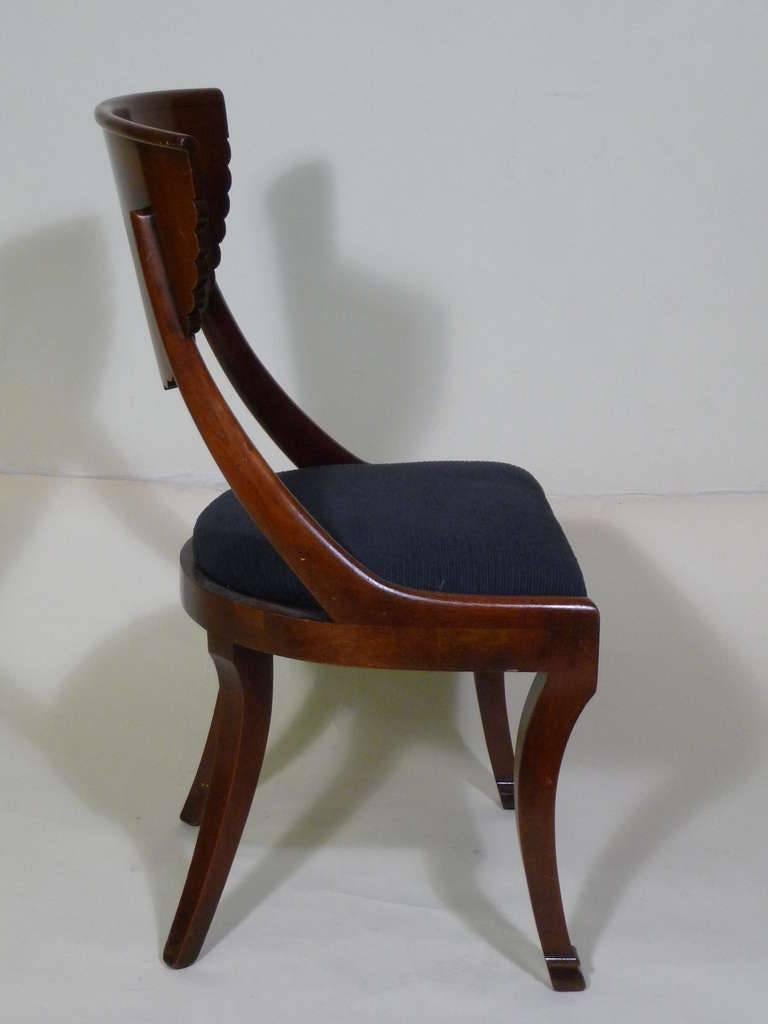Biedermeier Chic Klismos Set Mellowed Burl Wood Scallop Back Dining Chairs- Black Inlay