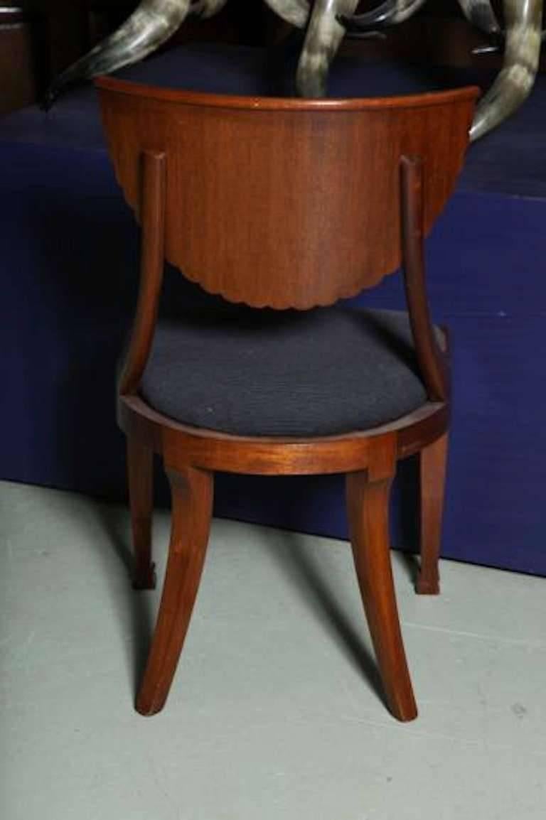 Chic Klismos Set Mellowed Burl Wood Scallop Back Dining Chairs- Black Inlay 1