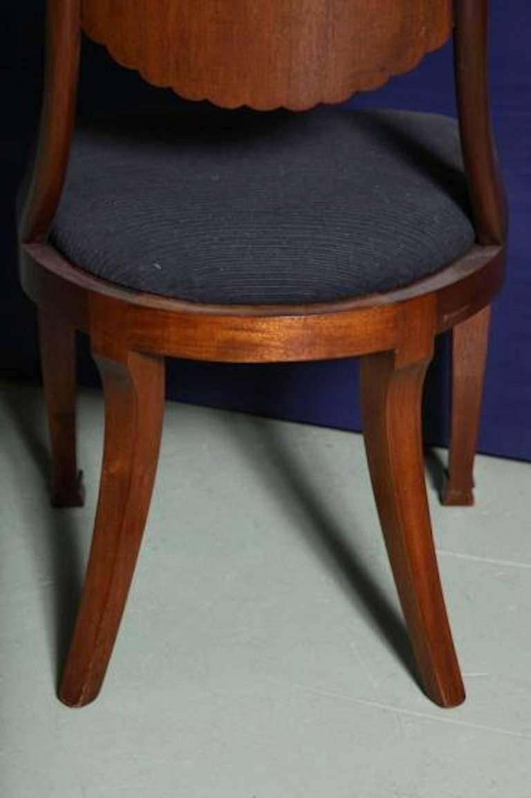 Chic Klismos Set Mellowed Burl Wood Scallop Back Dining Chairs- Black Inlay 3