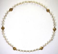 Classic 1970s Chanel CC Logo Medallion Pearl Necklace