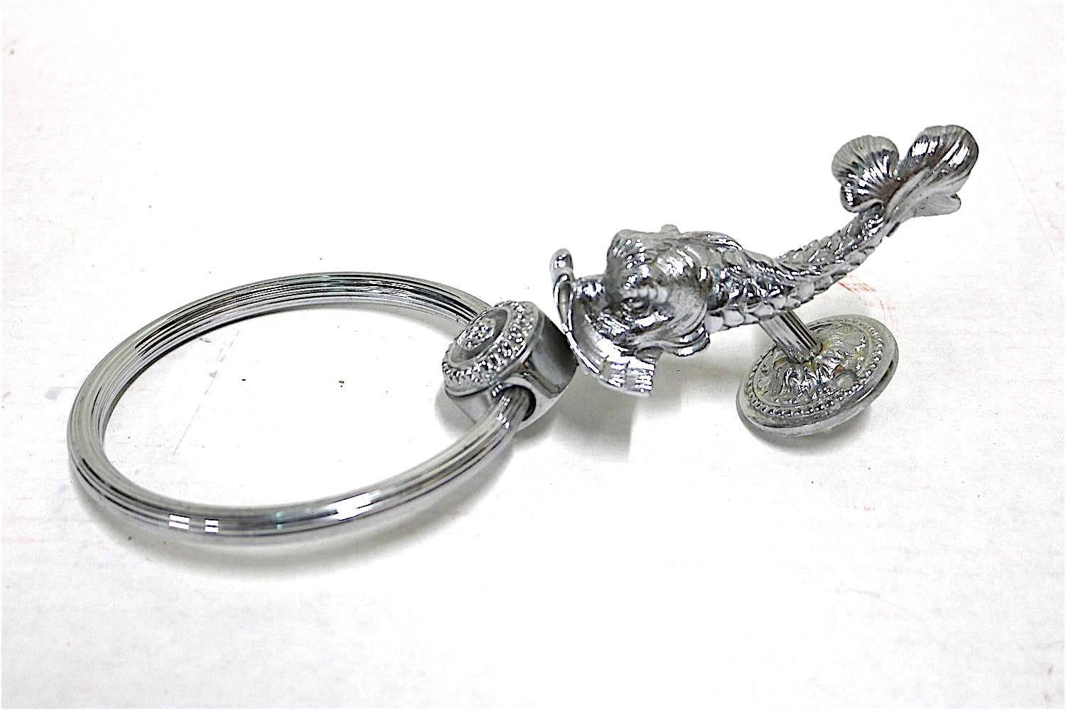 Hollywood Regency Vintage Luxurious Sherle Wagner Silver Dolphin Towel Ring For Sale