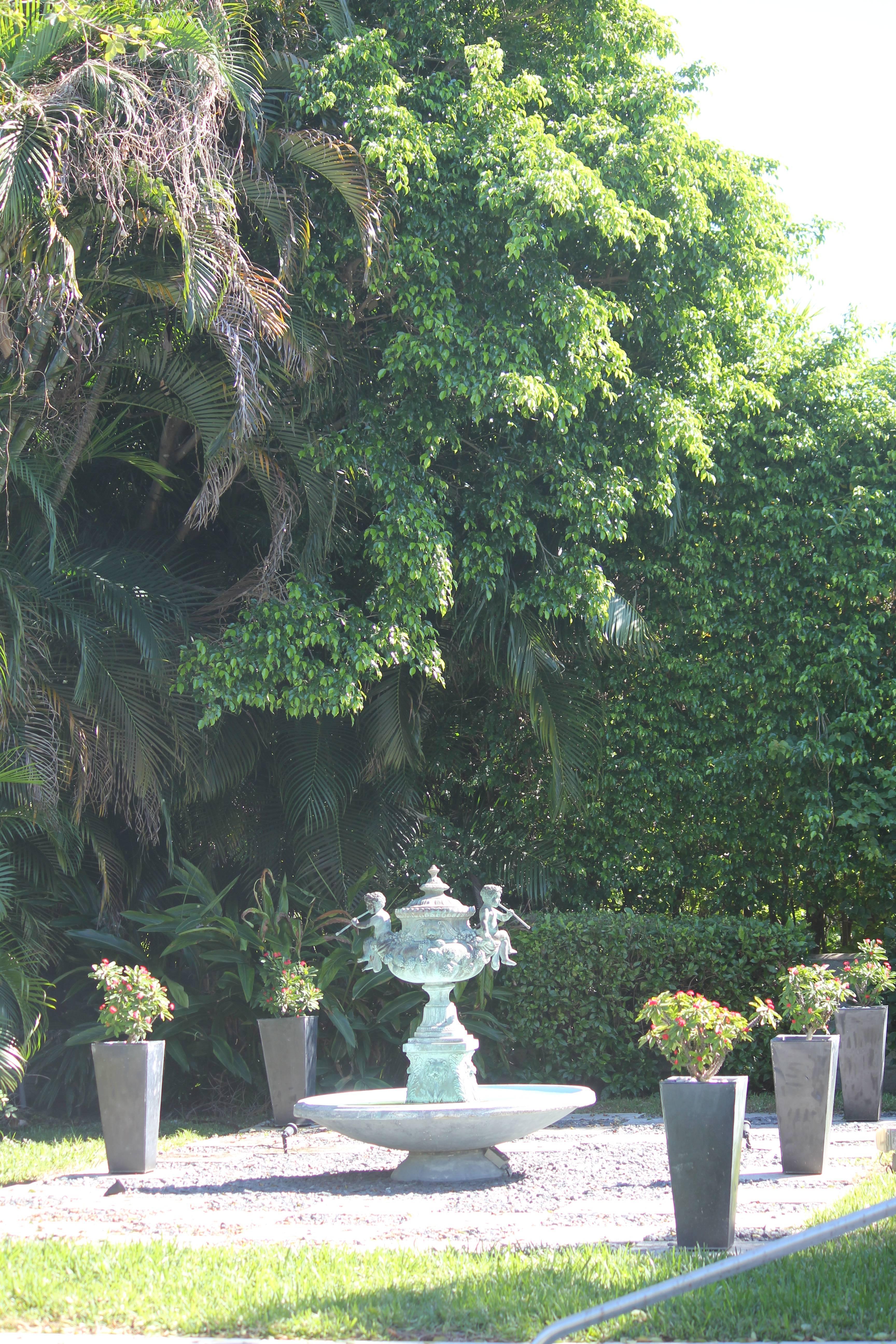 Neoclassical Superb Cascading Bronze Verdigris Fountain- Flute Playing Puttis- Lions-Provenan