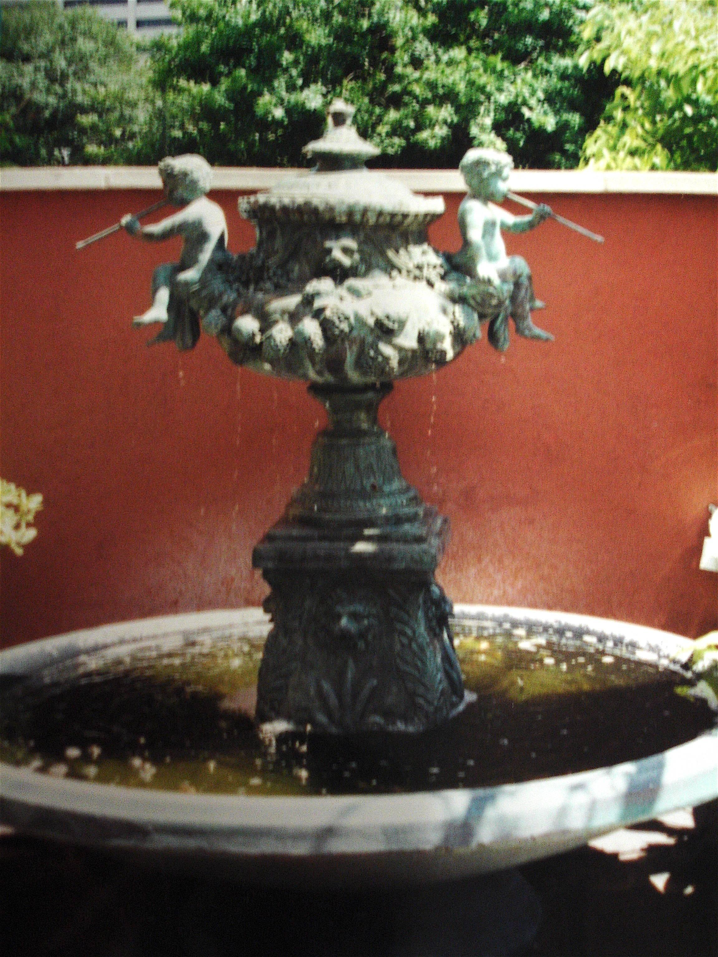Superb Cascading Bronze Verdigris Fountain- Flute Playing Puttis- Lions-Provenan 4