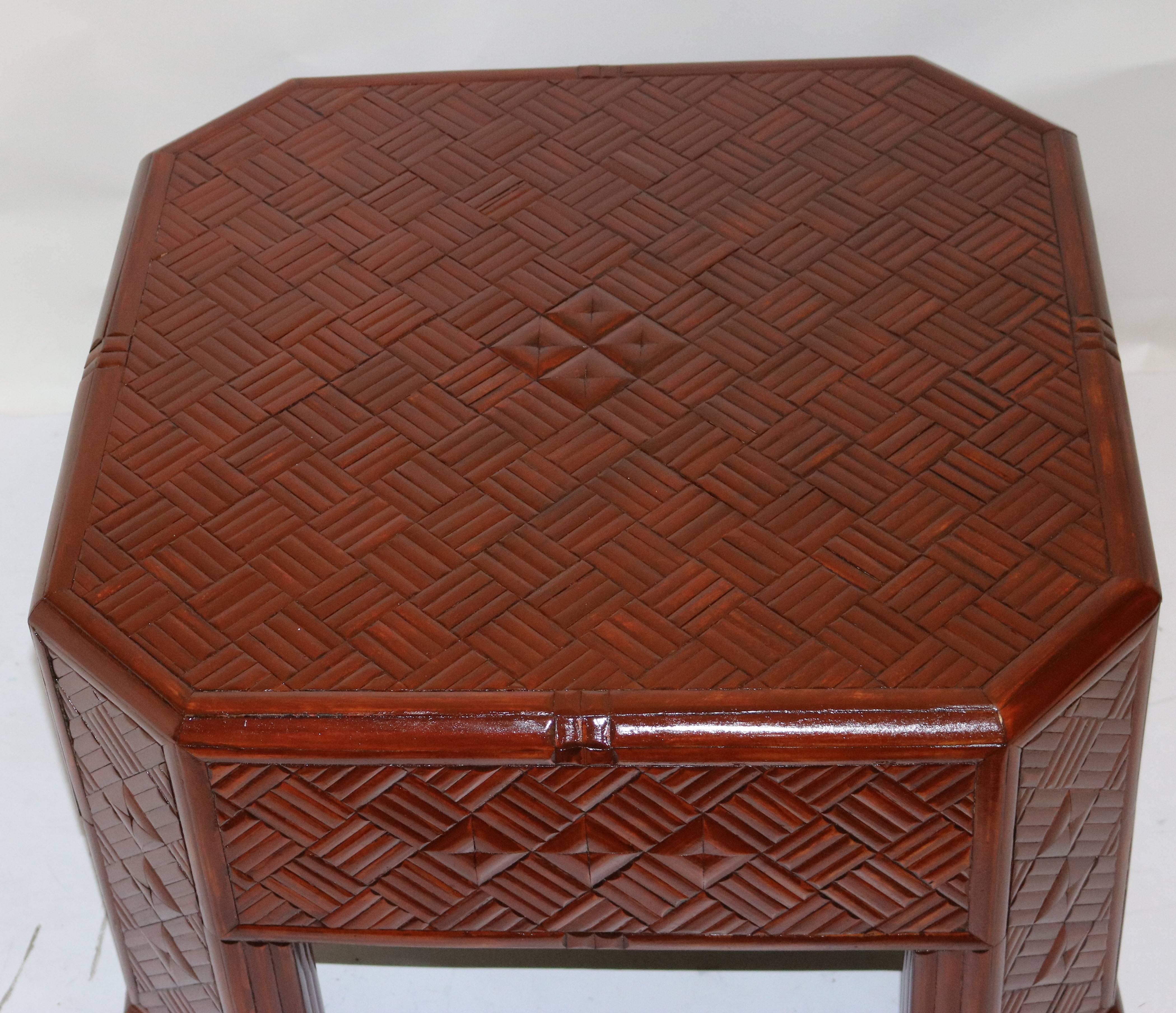 Bamboo Cocktail Table Diagonal Parquetry Inlay Pattern In Good Condition For Sale In West Palm Beach, FL