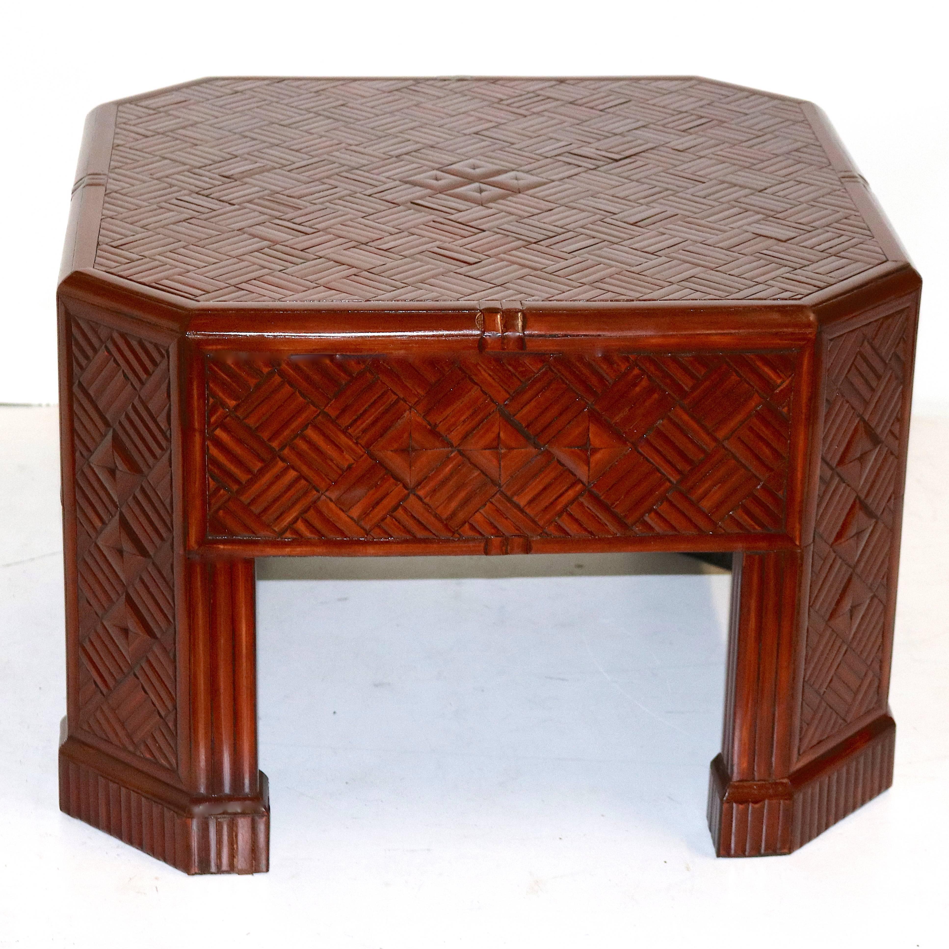 Bamboo Cocktail Table Diagonal Parquetry Inlay Pattern For Sale 1