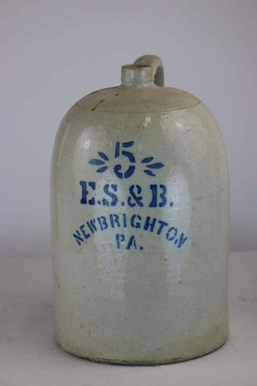 Large Early American 5 Pennsylvania Salt Glaze Jug Pottery For Sale at