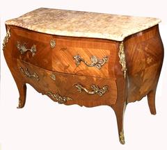 French Louis XV Style Kingwood Floral Marquetry Commode Bombe Chest