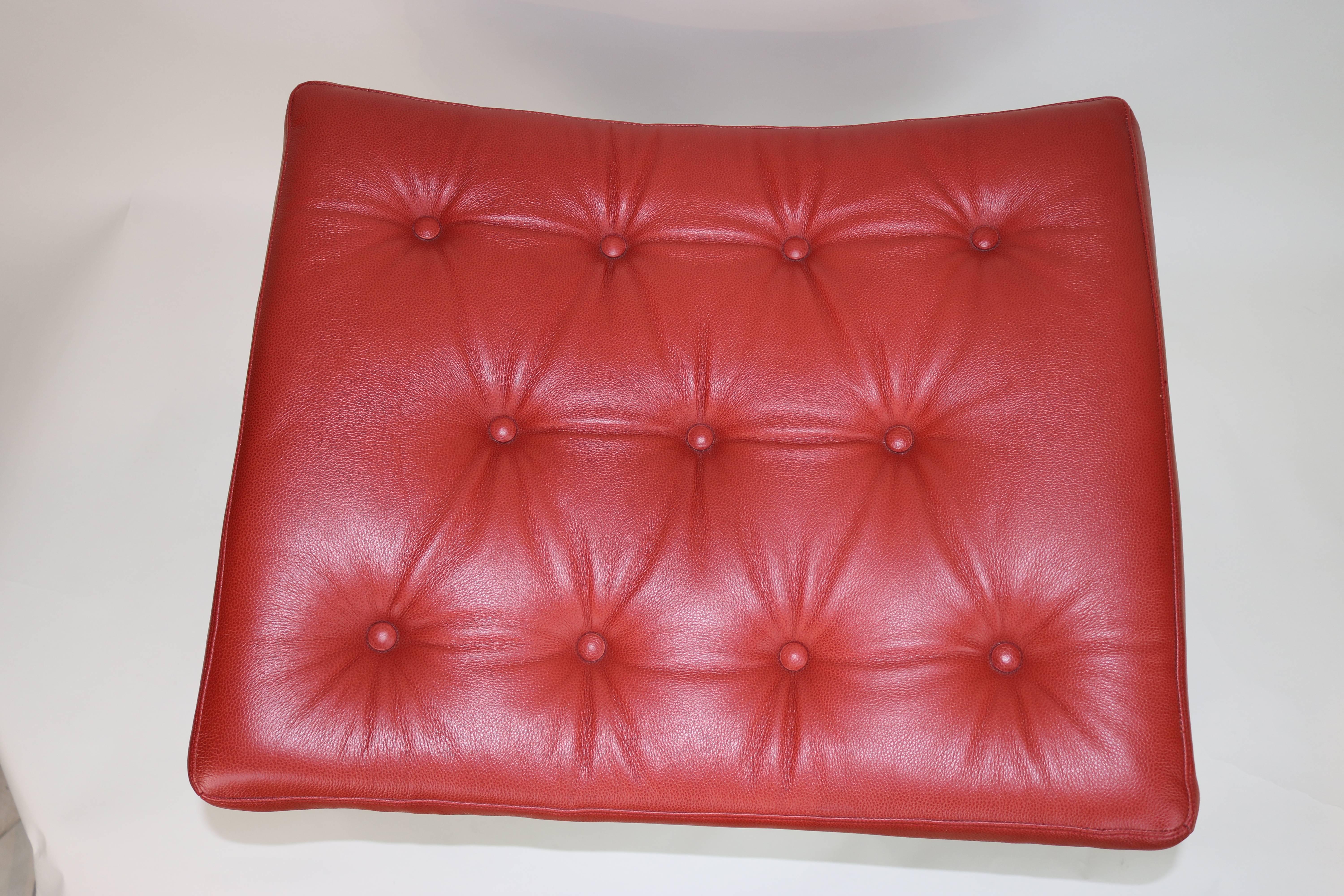 Mid-Century Modern Large Stylish Hoof Leg Button Tufted Leather Ottoman For Sale