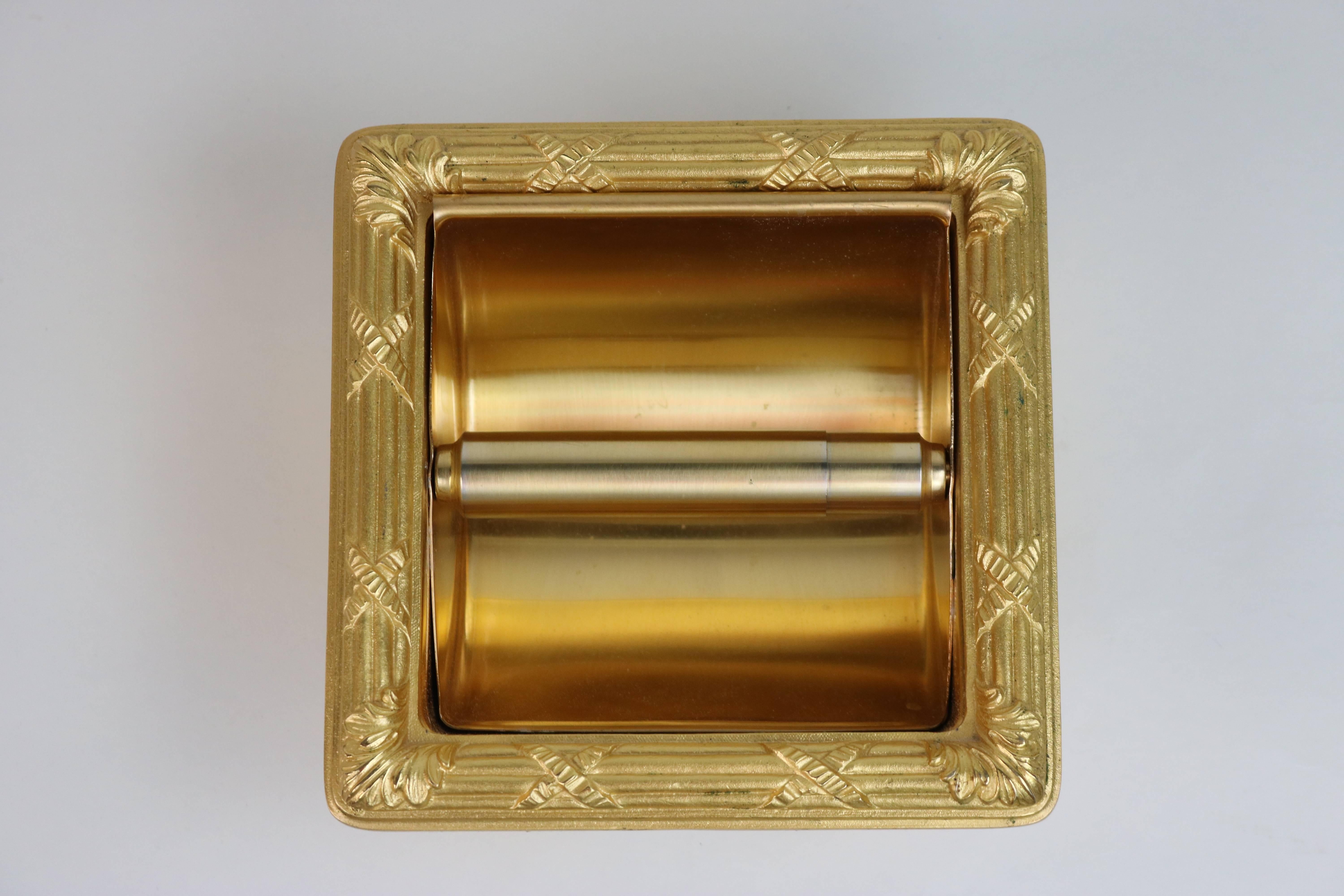 Mid-Century Modern Luxe Sherle Wagner 22-Karat Gold-Plated Recessed Toilet Tissue Holder-Like New For Sale
