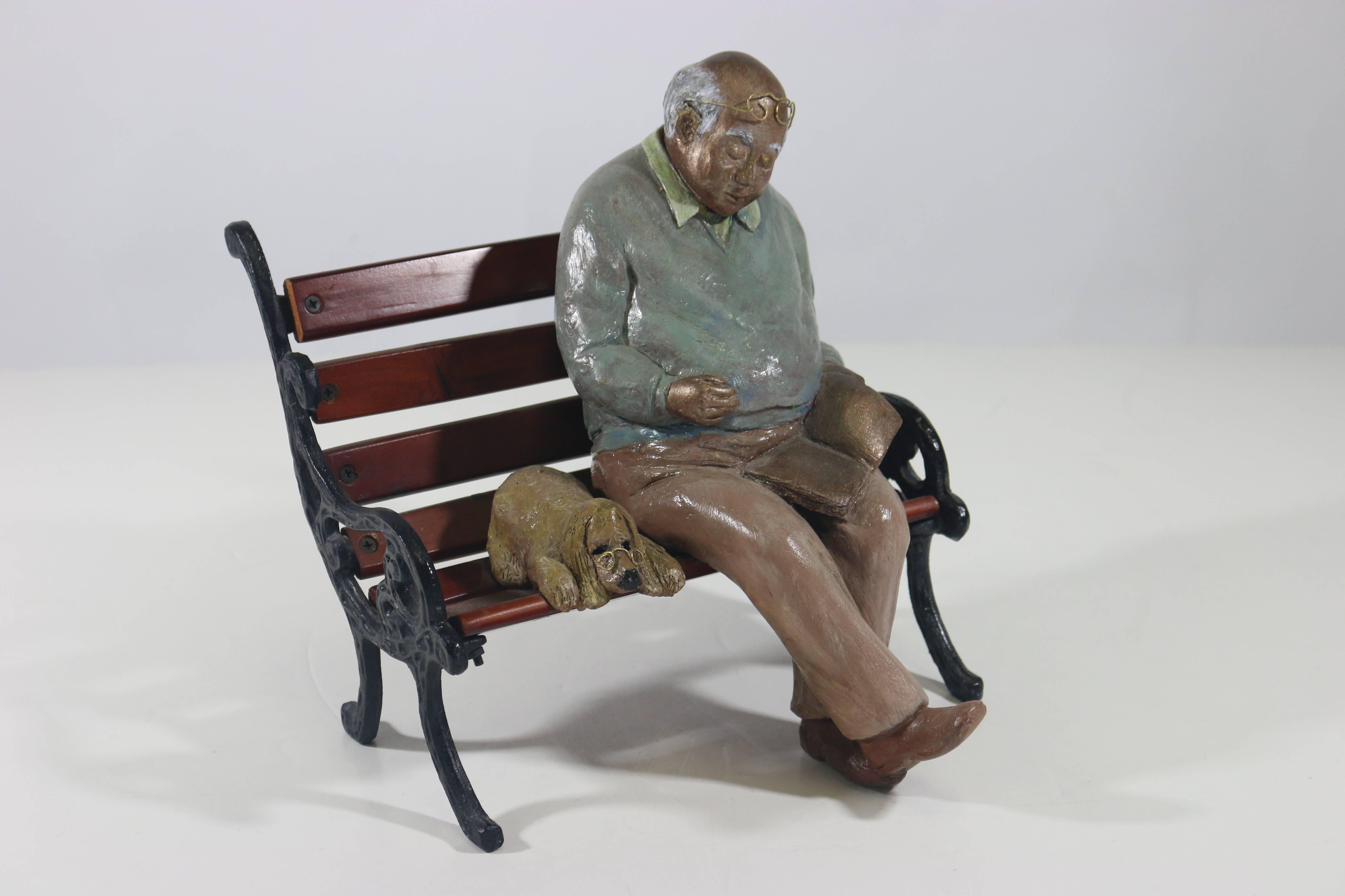 American Whimsical Folk Art Mixed Media Sculpture 'Waiting for Godot' 20th Century Artist For Sale