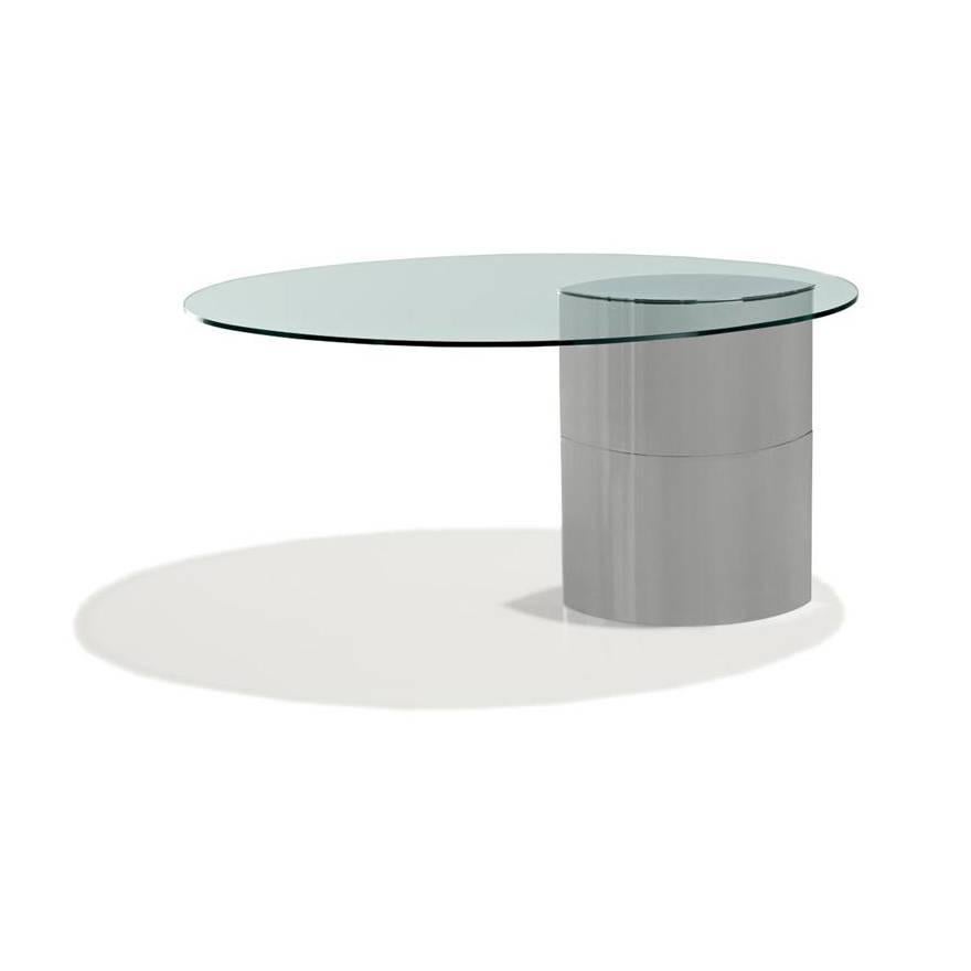 A Mid-Century Modern table or desk designed by Cini Boeri and made by Knoll. A chrome elliptical shaped base with a half inch tempered glass top. Inner weights counterbalance top.
A modern power desk, for the modernist connoisseur.