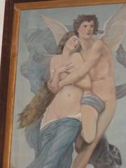 Antique Oil Painting of Legendary Lovers 'Eros (Cupid) and Psyche'