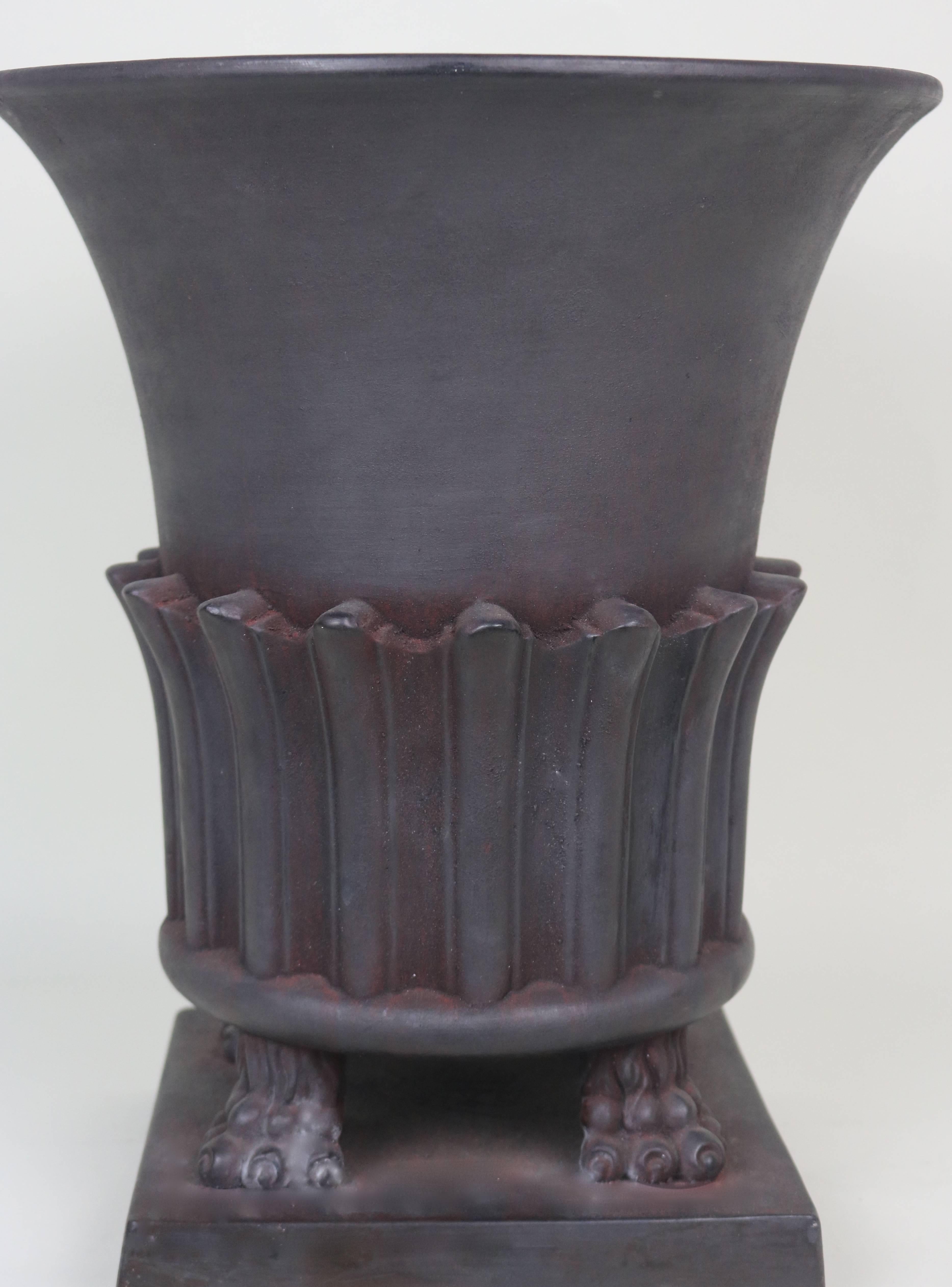 Classical Greek Greco-Roman Style Large Urn Vase- circa 1950-Terra Cotta Matte Black Patina  For Sale