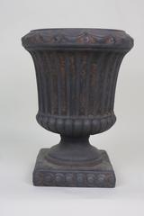 1950's Large Fluted Urn Cachepot Planter-Classical Terra Cotta Matte Aged Black