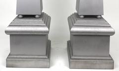 Sleek Pair Modern Minimalist Articulated Silver Obelisks- Large 2 ft. High