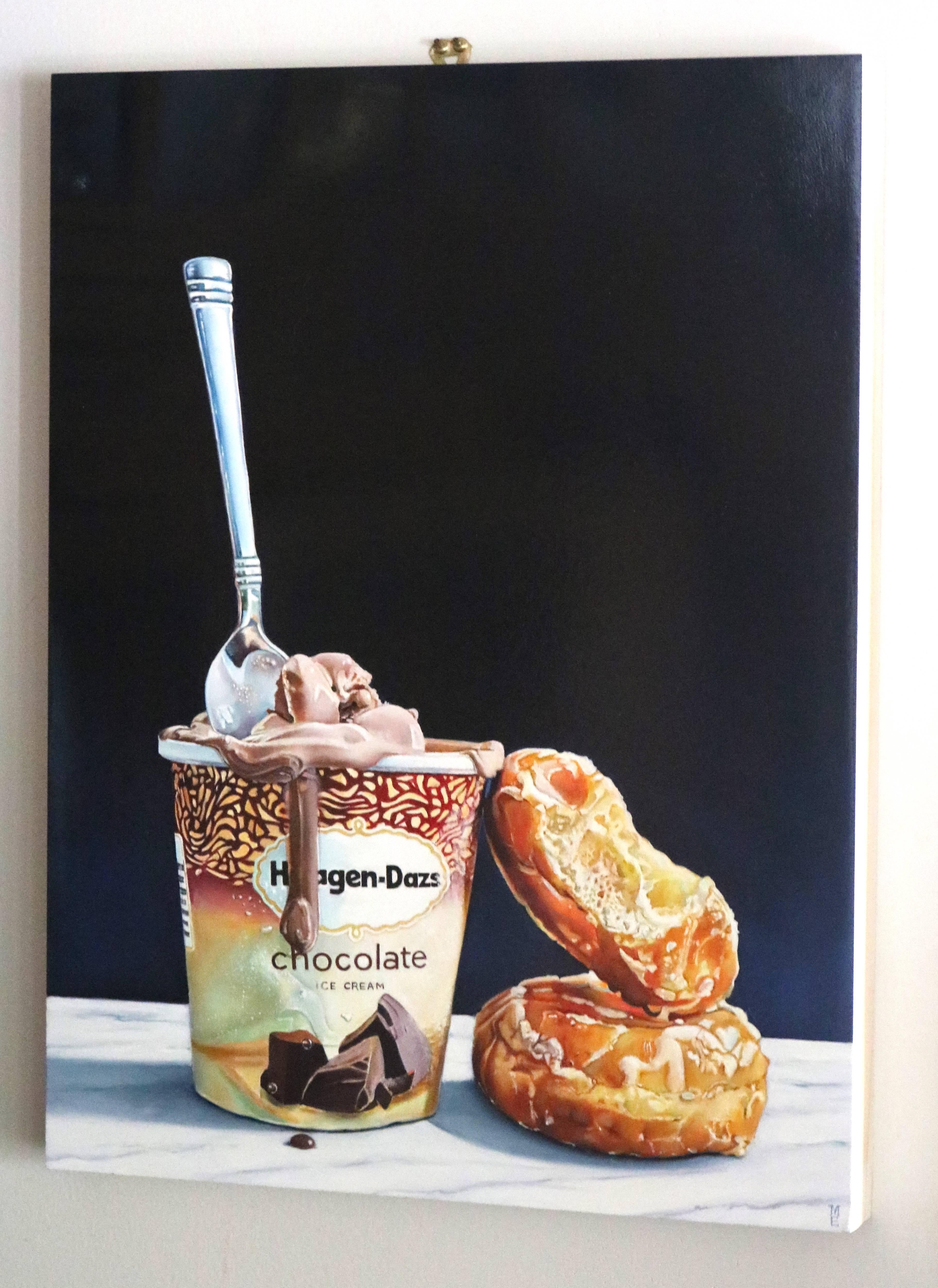 American Contemporary Super Realist 'Yum' Oil on Wood Panel by M.E. For Sale
