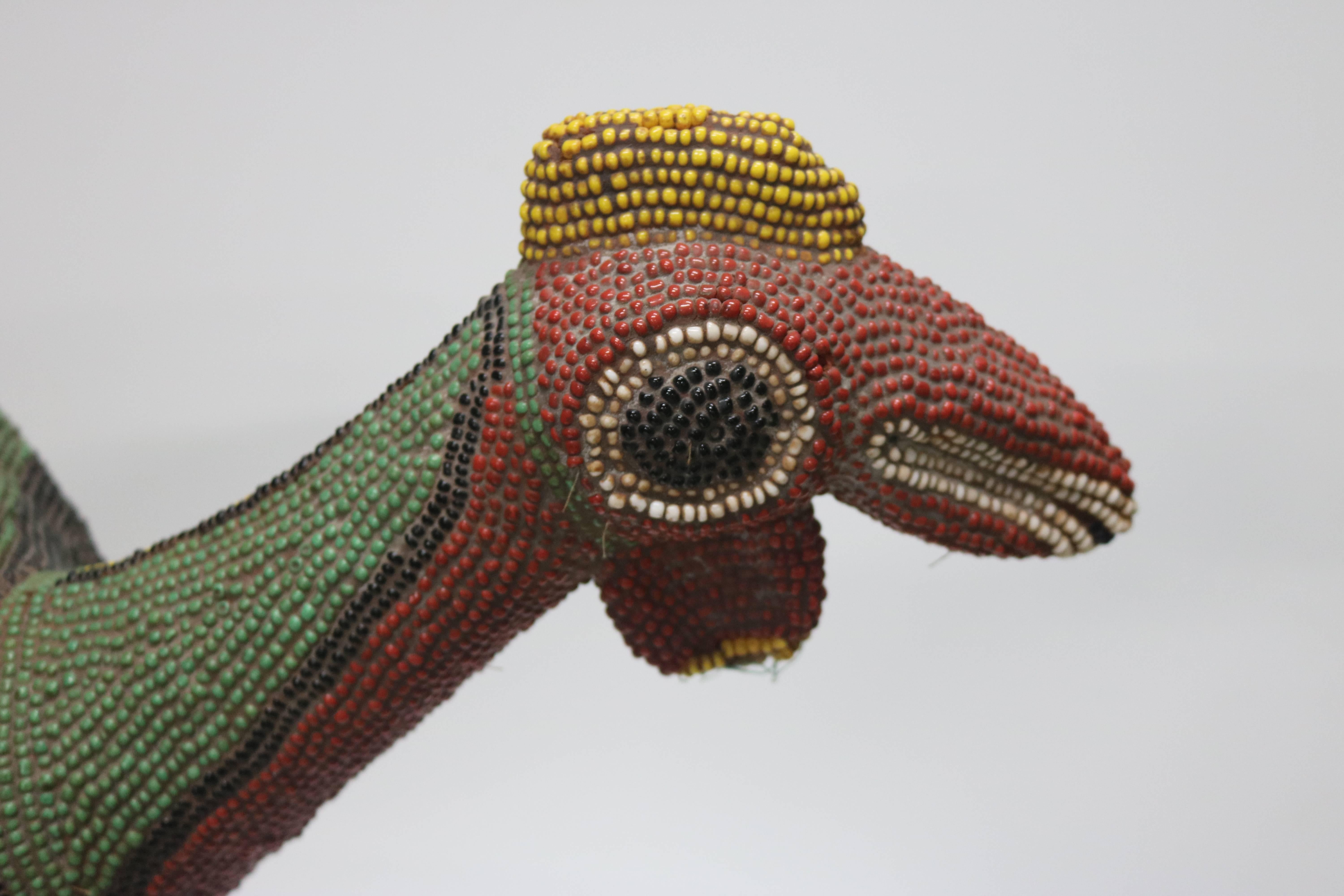 Huge Folk Art Cameroon  Beaded Bird Bowl Centerpiece, Vintage  In Good Condition In West Palm Beach, FL