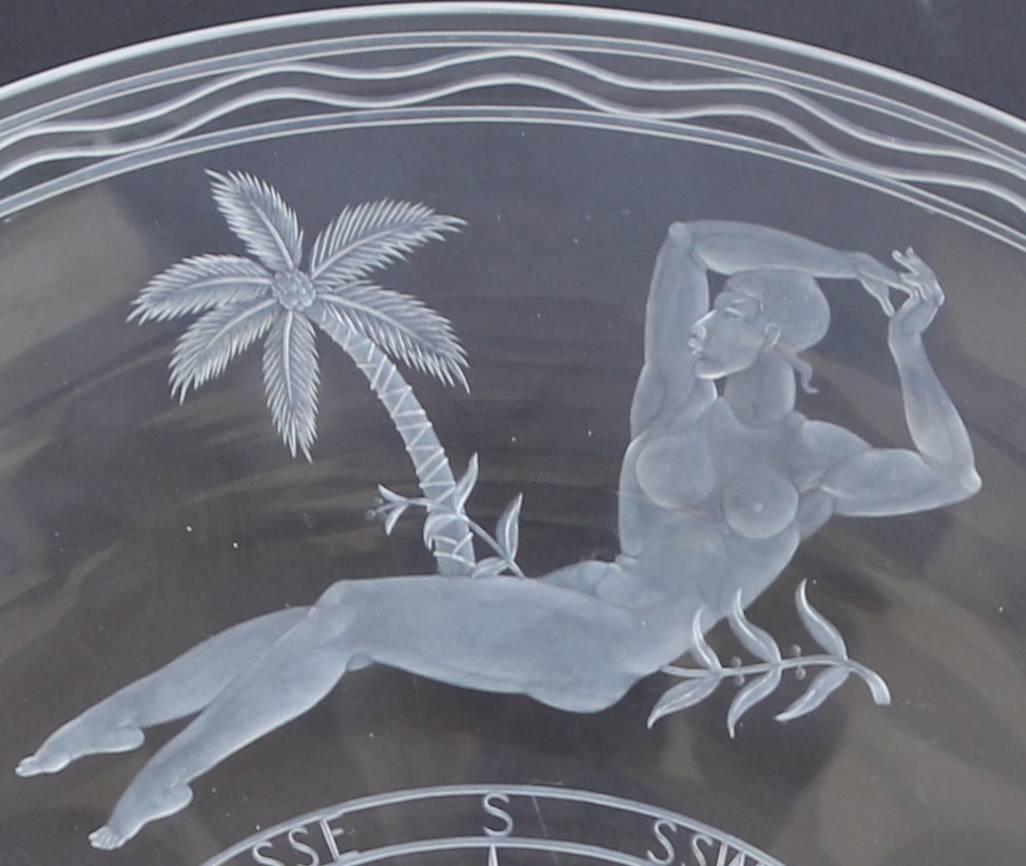 20th Century Important Steuben Glass 'Mariners' Bowl-Sidney Waugh, Dated 1937 signed For Sale