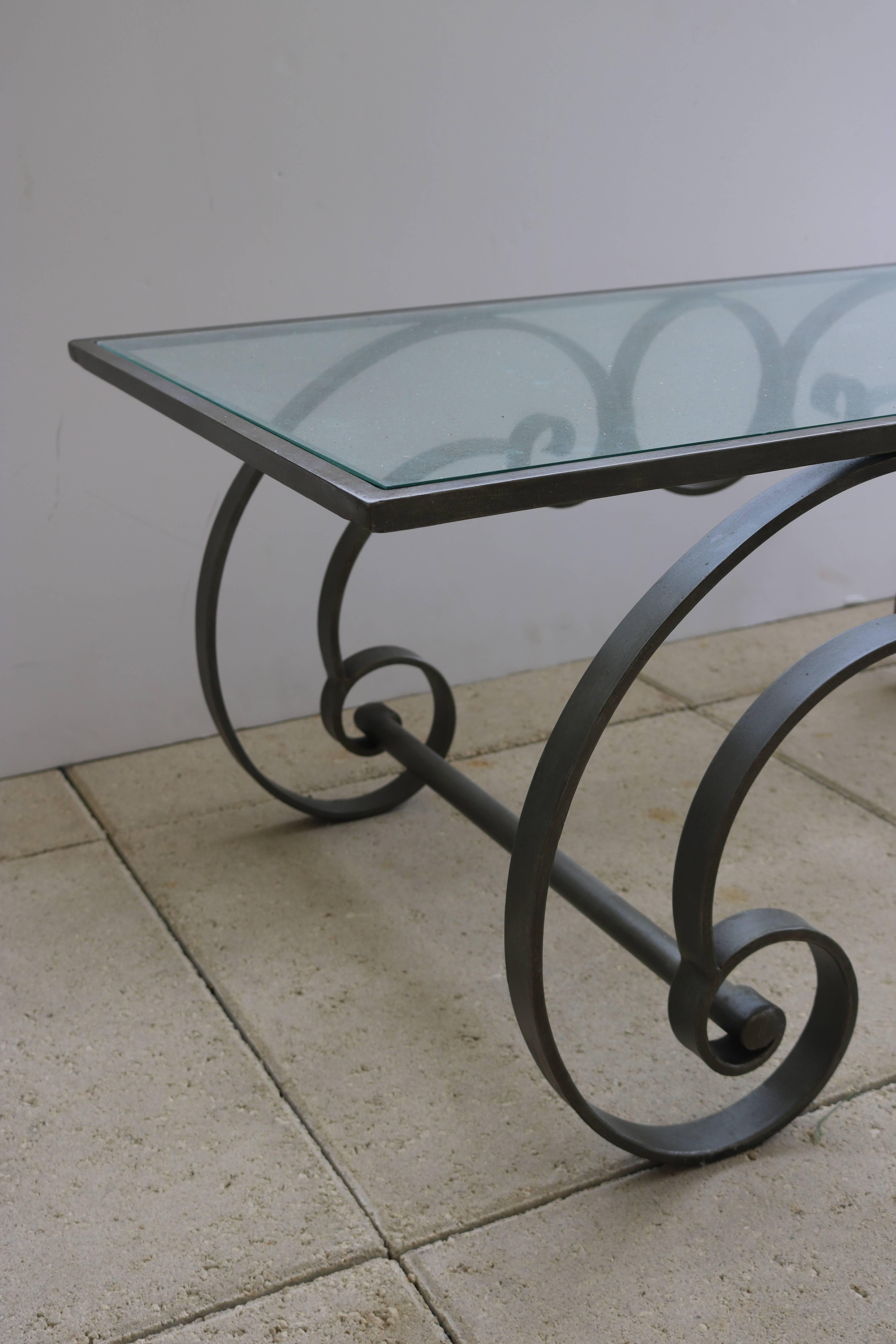  MCM Iron Glass Hand Forged Cocktail Table In Good Condition For Sale In West Palm Beach, FL