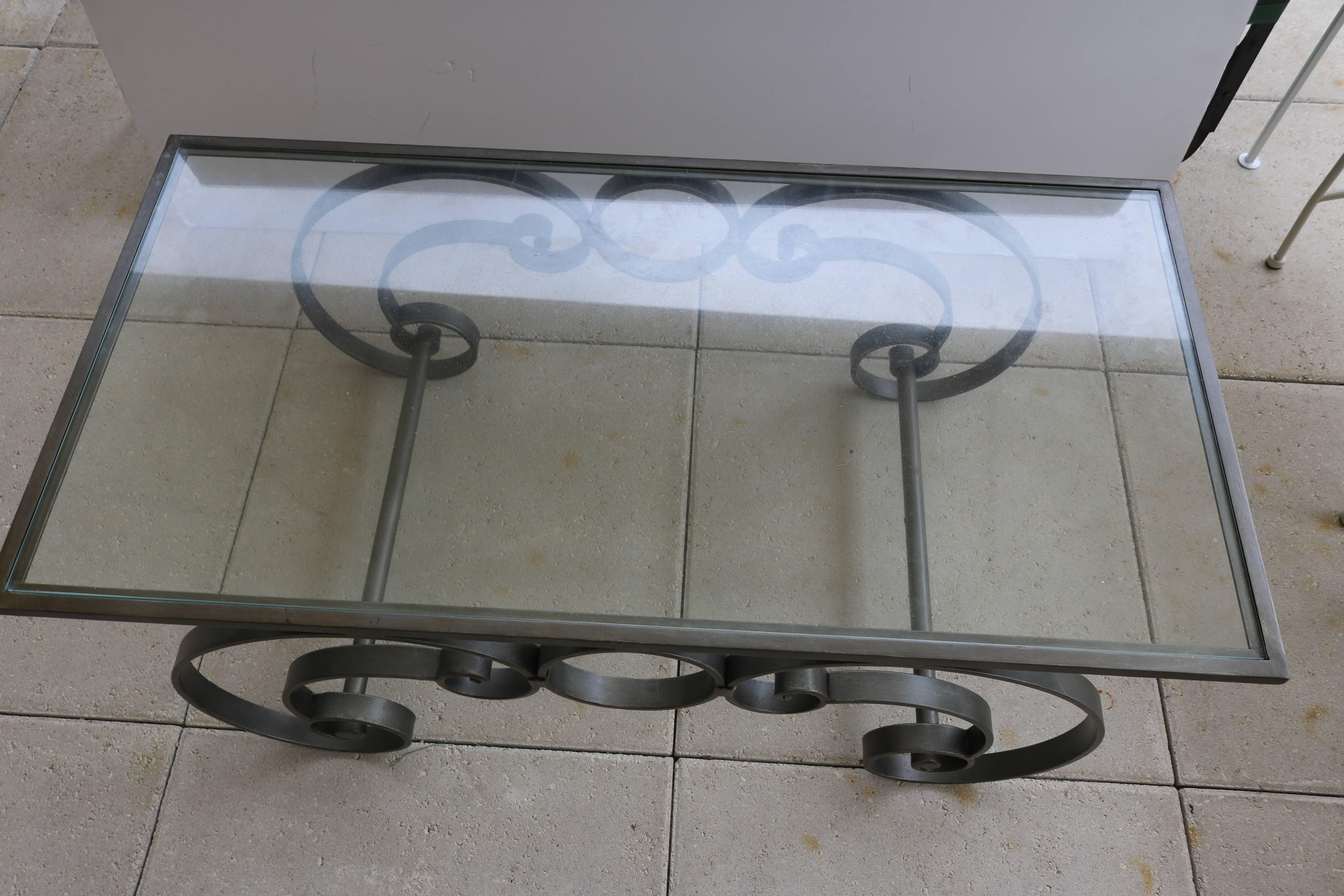  MCM Iron Glass Hand Forged Cocktail Table For Sale 2