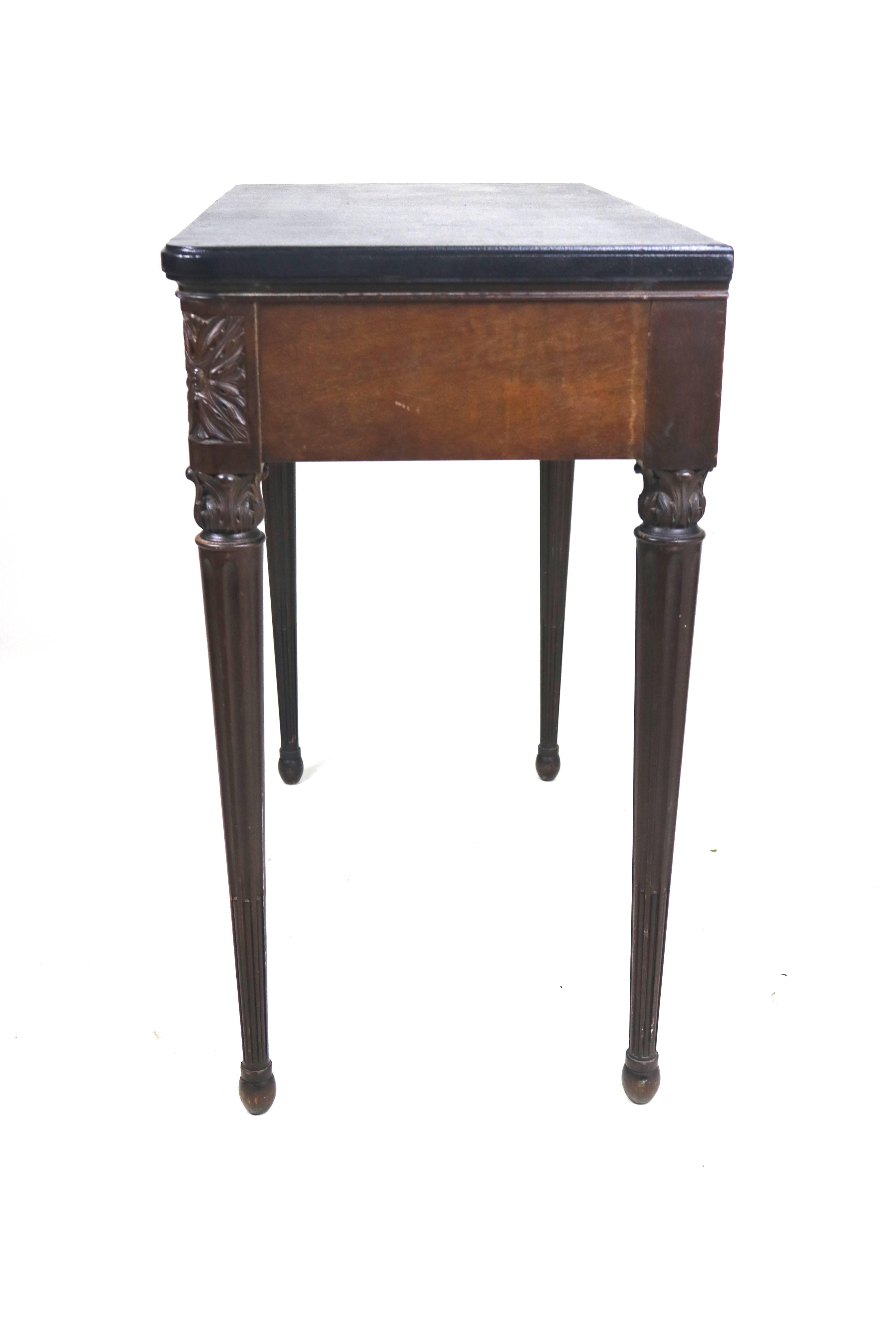 Wood Neoclassic Desk, Console-Marquetry Hand-Carved Details, 19th Century For Sale