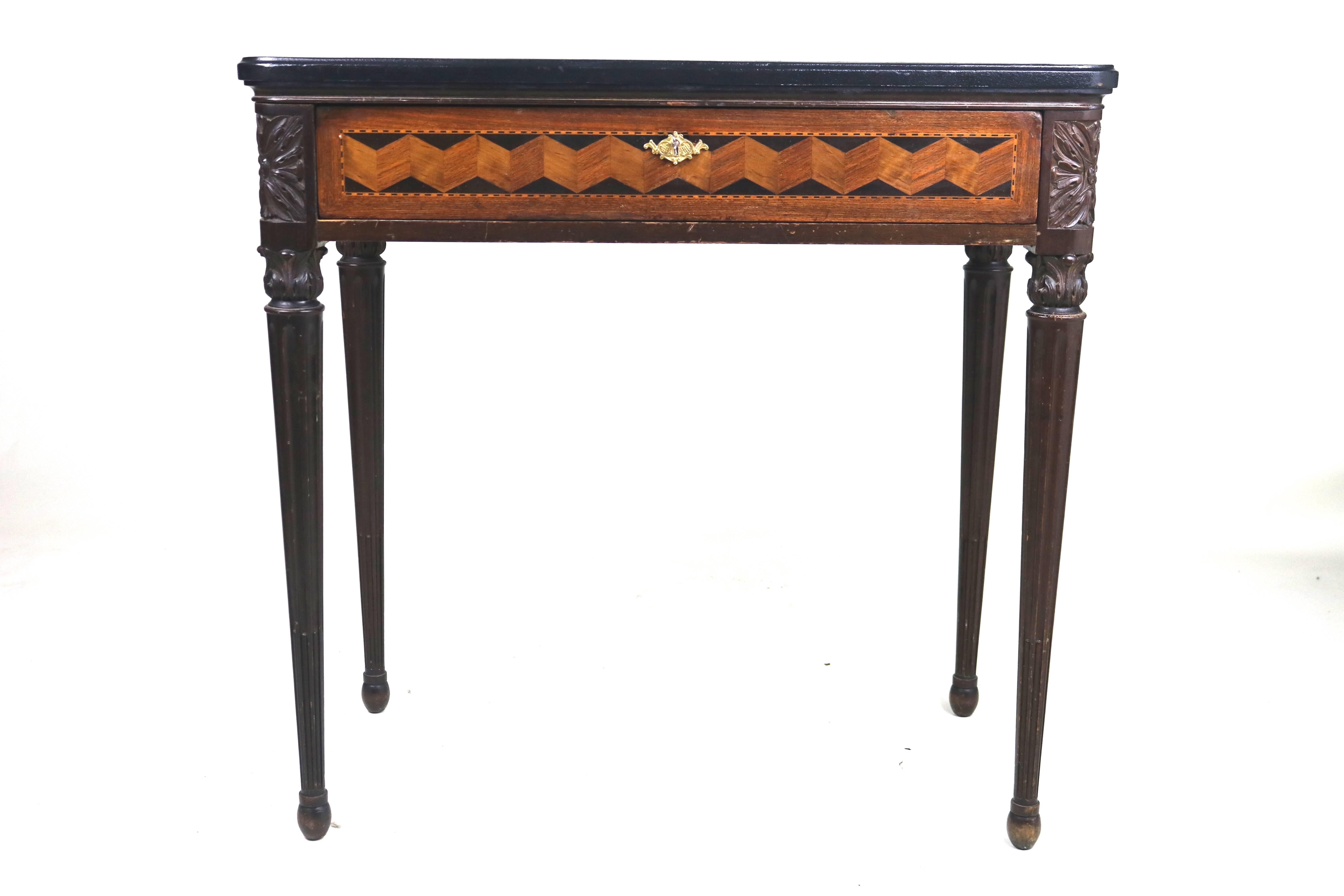 Neoclassical Neoclassic Desk, Console-Marquetry Hand-Carved Details, 19th Century For Sale