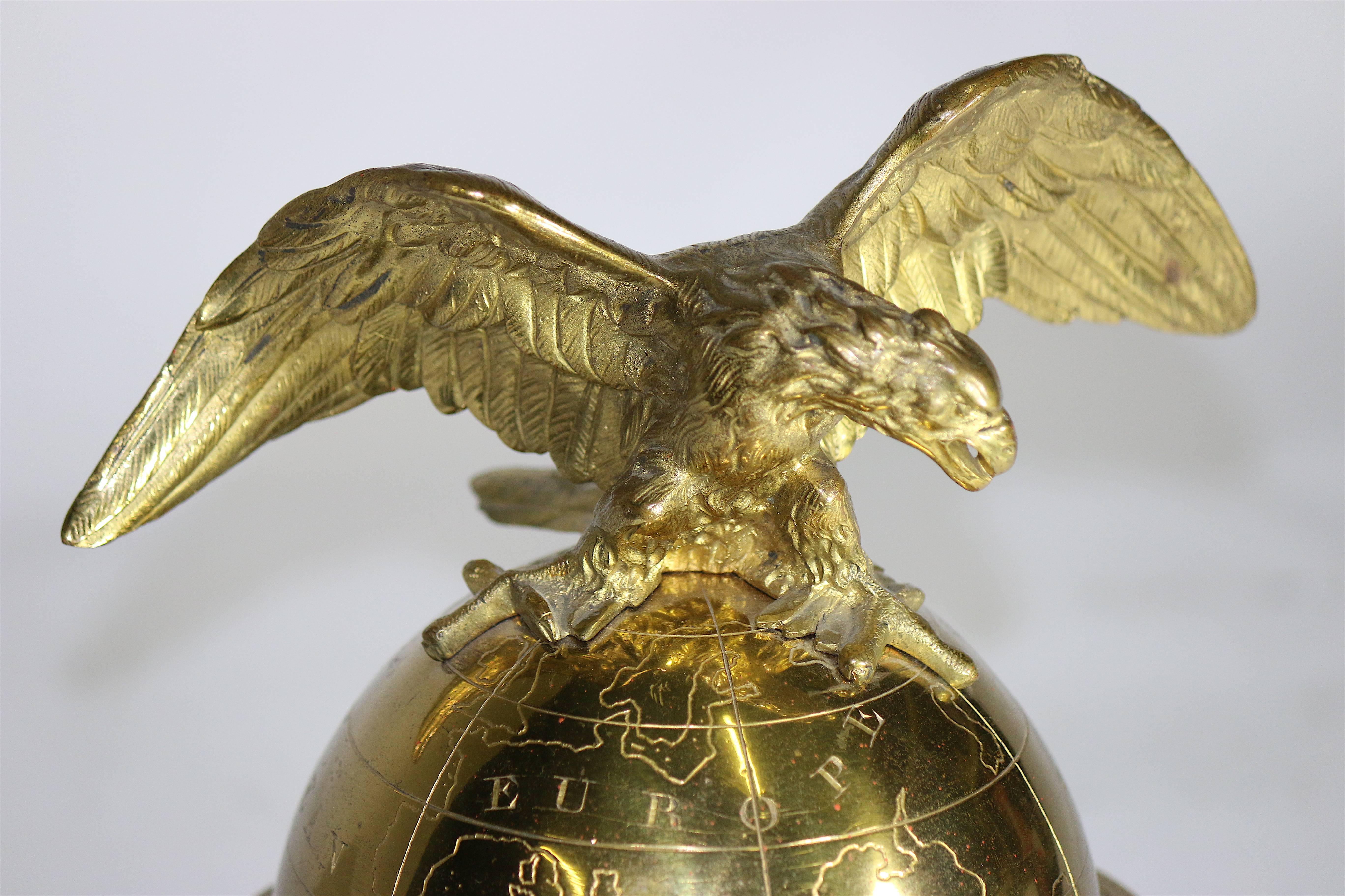 Neoclassic Fine Eagle on Globe Inkwell-Provenance Harkness Library, 19th Century 1