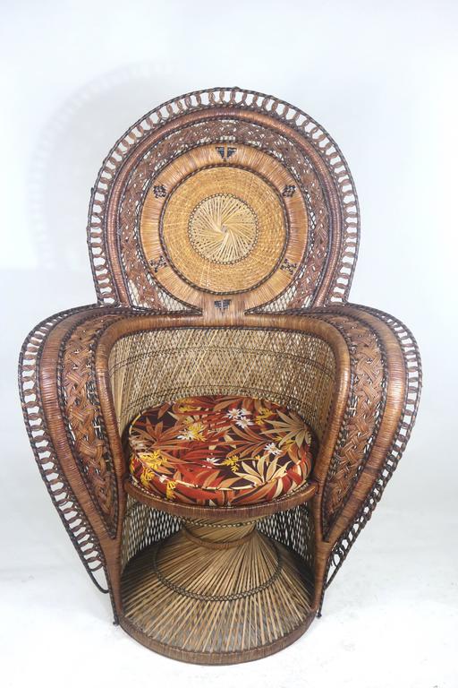 Exotic Wicker Throne Peacock Chairs Very Rare, Medallion Back