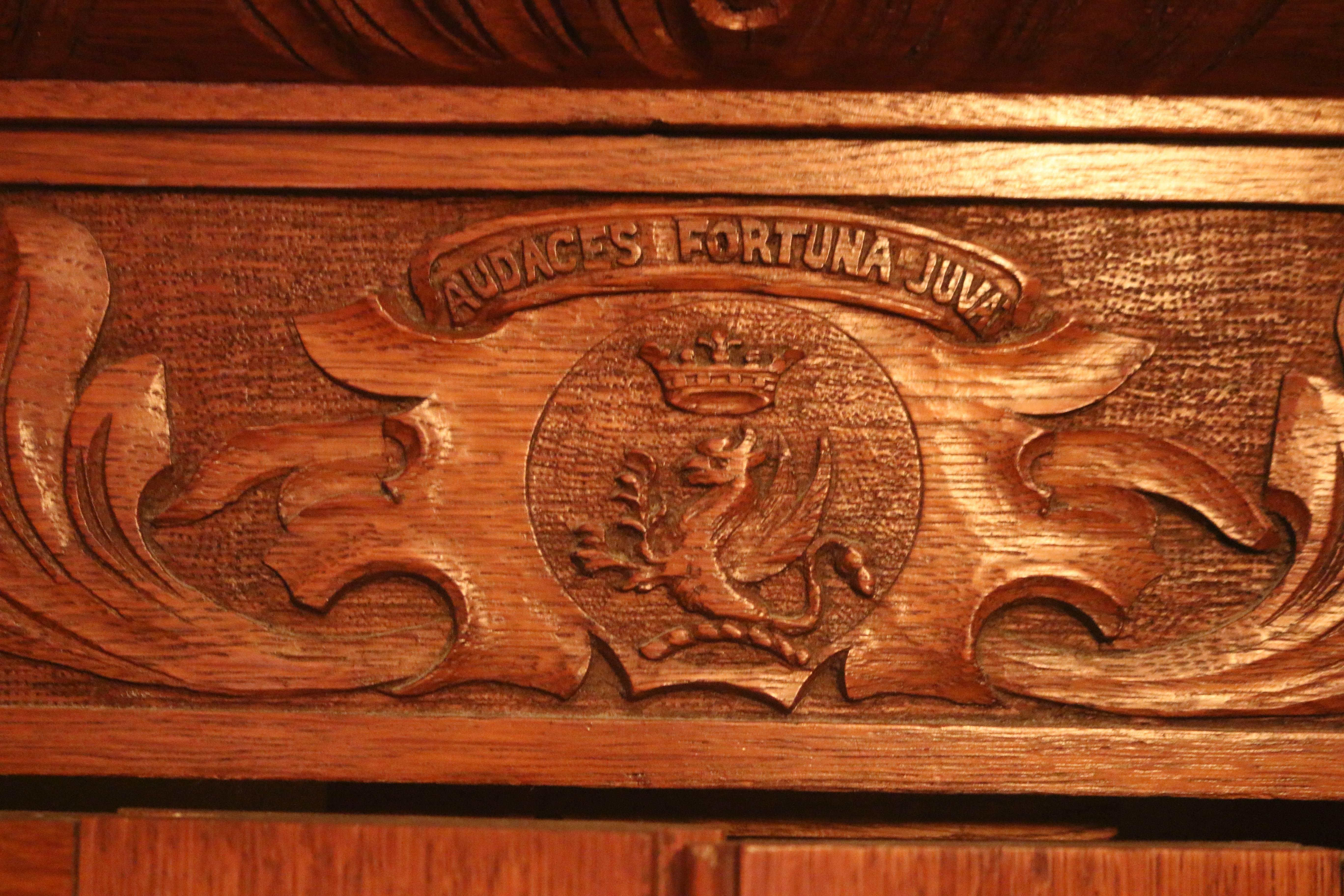 19th Century Scottish Oak Armoire with Superb Fantastical Carvings.Audaces.Fortuna.Juve For Sale