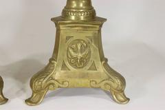 1800s Monumental Brass Pricket Candlesticks, Renaissance Revival-Harkness Estate