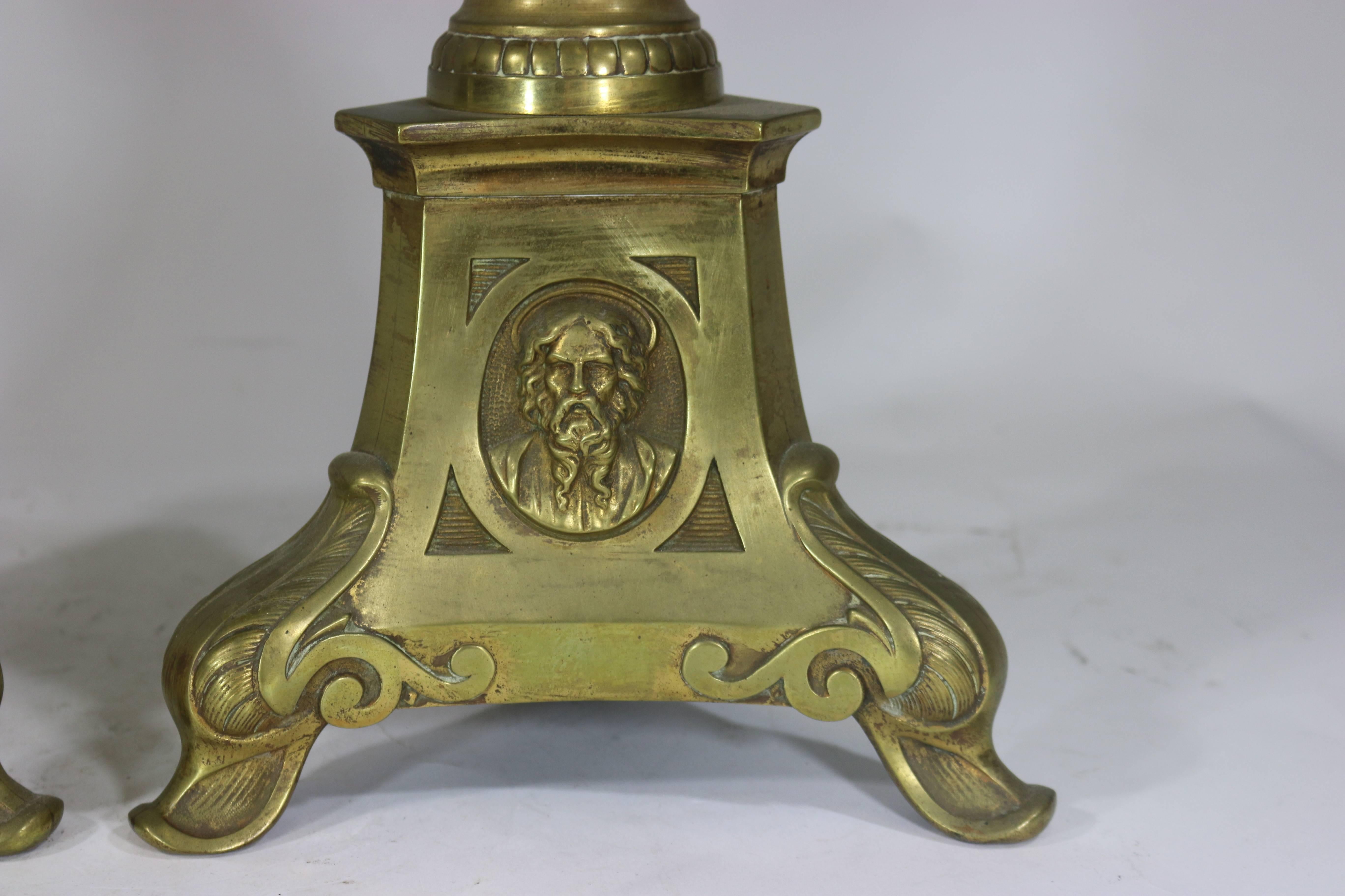 Repoussé 1800s Monumental Brass Pricket Candlesticks, Renaissance Revival-Harkness Estate For Sale