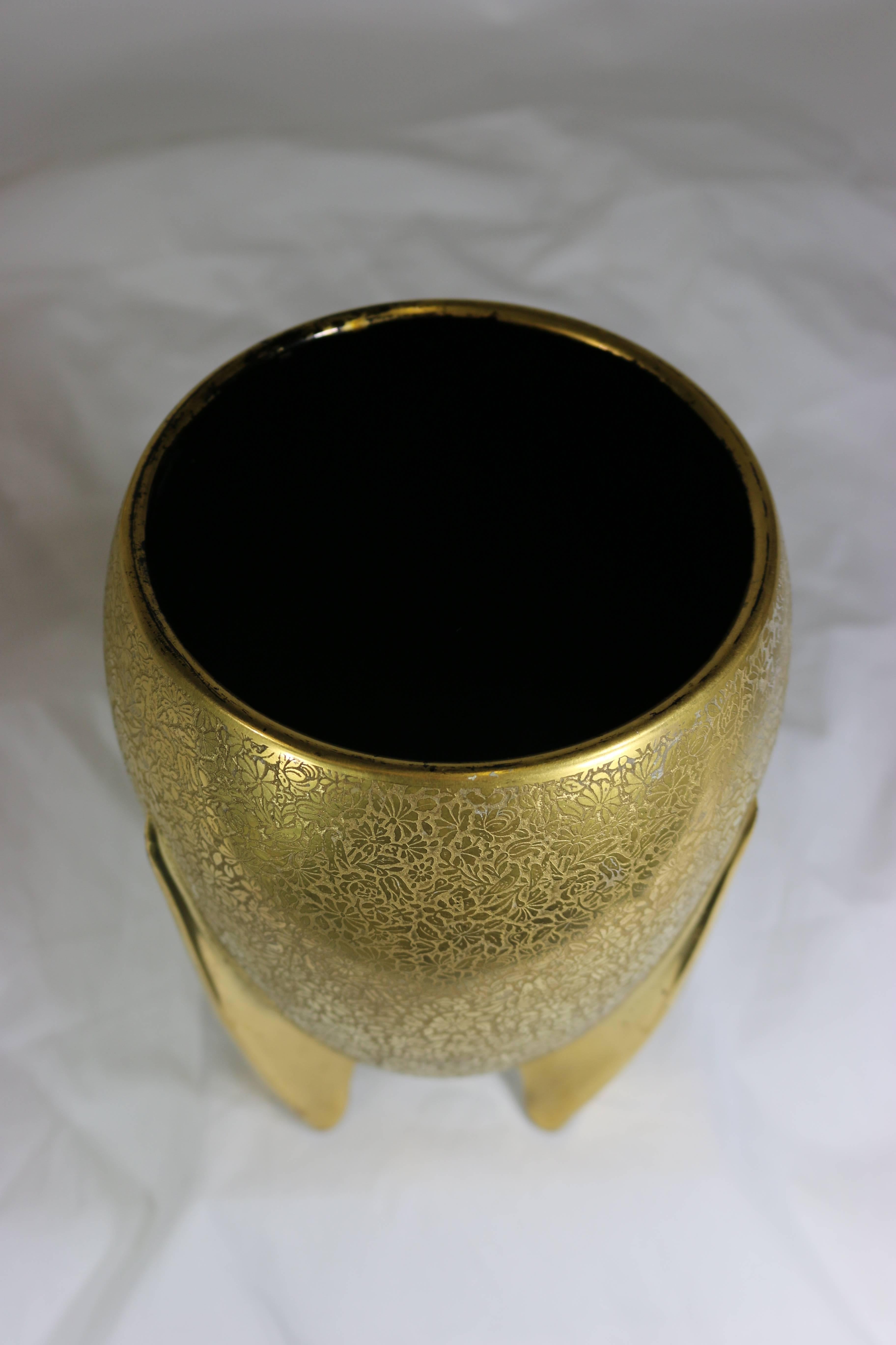 American 1950s Art Deco Gold Encrusted Porcelain Vase, Egyptian Style, Provenance