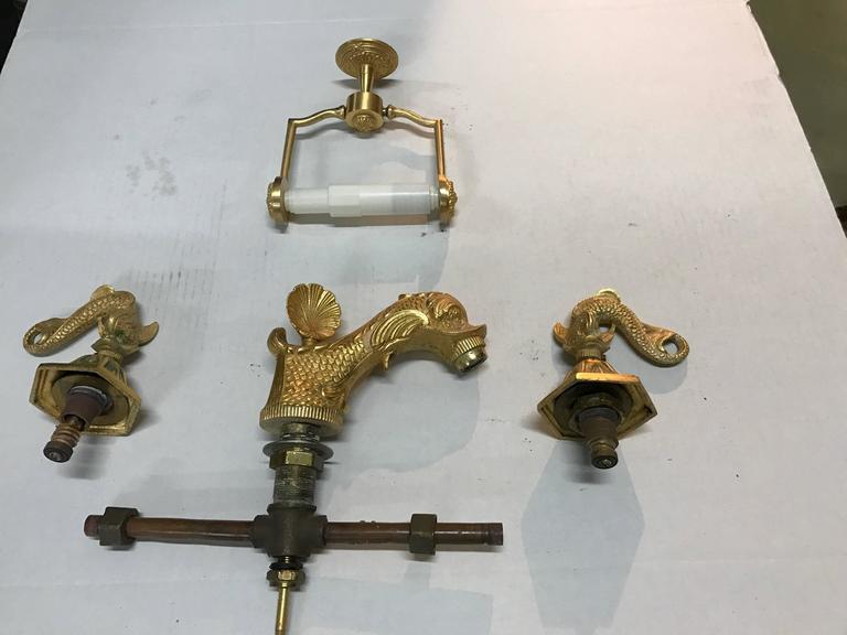 1960s Sherle Wagner 22 Carat Gold Plate Dolphin Sink Faucet Set For The 22 Carat Gold Plate Dolphin Sink Faucet Set Is A Sherle Wagner Classic And