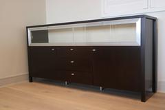 Sleek Modern Art Deco Glass Wood Dry Bar Cabinet, Buffet, Dresser-circa 1980