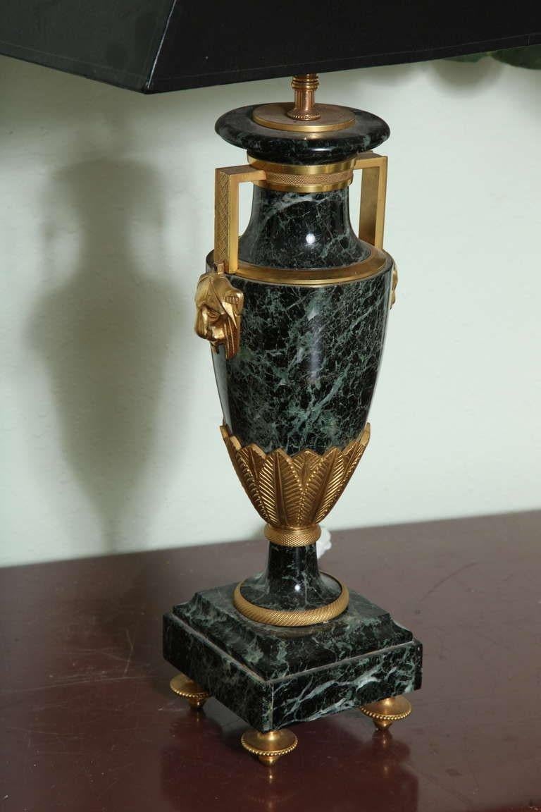 Refined Neoclassic Urn Verde Marble Lamps Gilt Bronze -- Provenance 4