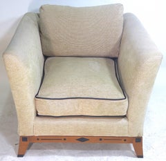 Vintage Contemporary Biedermeier Lounge Chairs, Donghia Linen Chenille/Leather