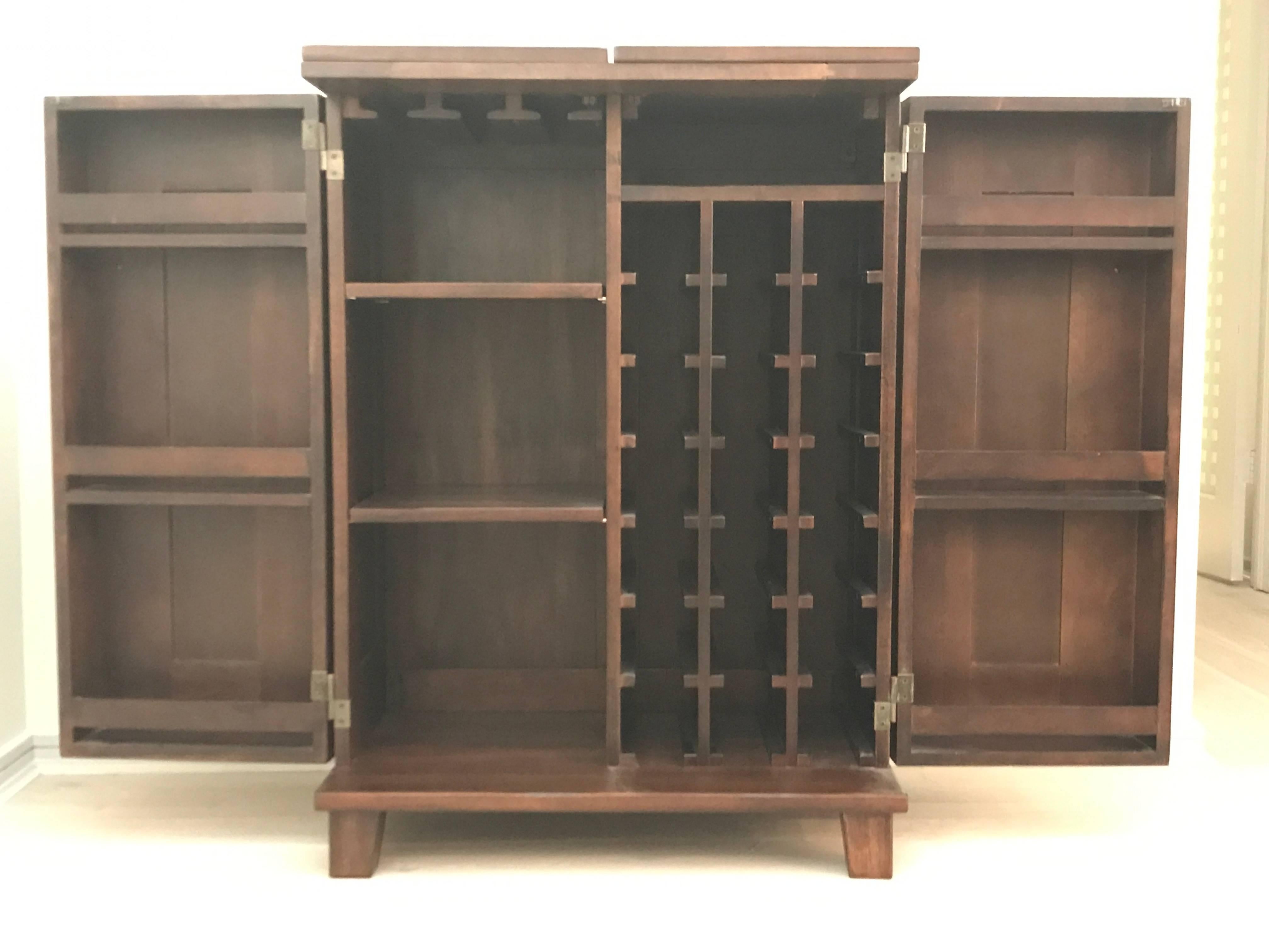 Aesthetic Movement Mahogany Copper Folding Bar Cabinet For Sale