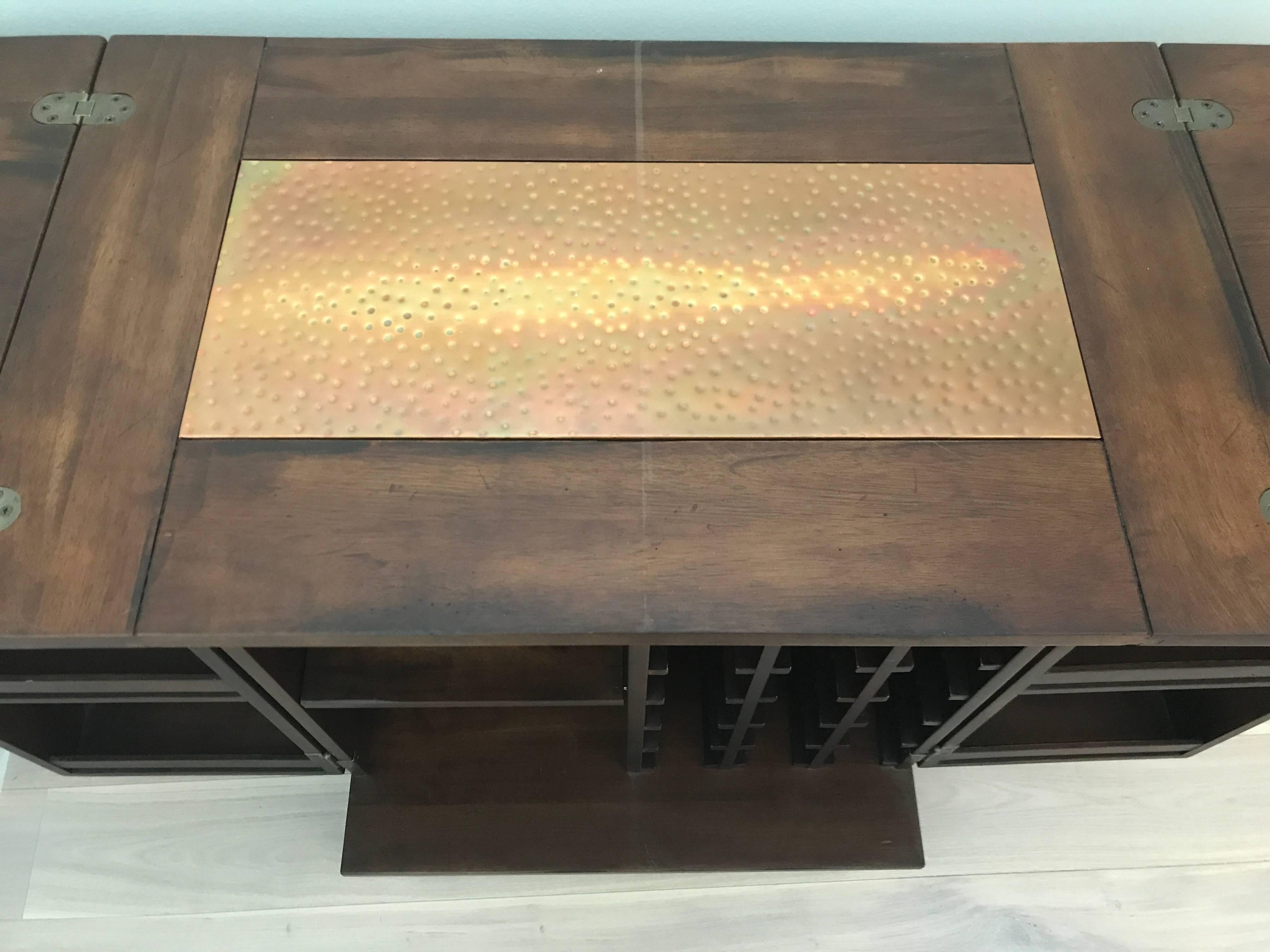 20th Century Mahogany Copper Folding Bar Cabinet For Sale