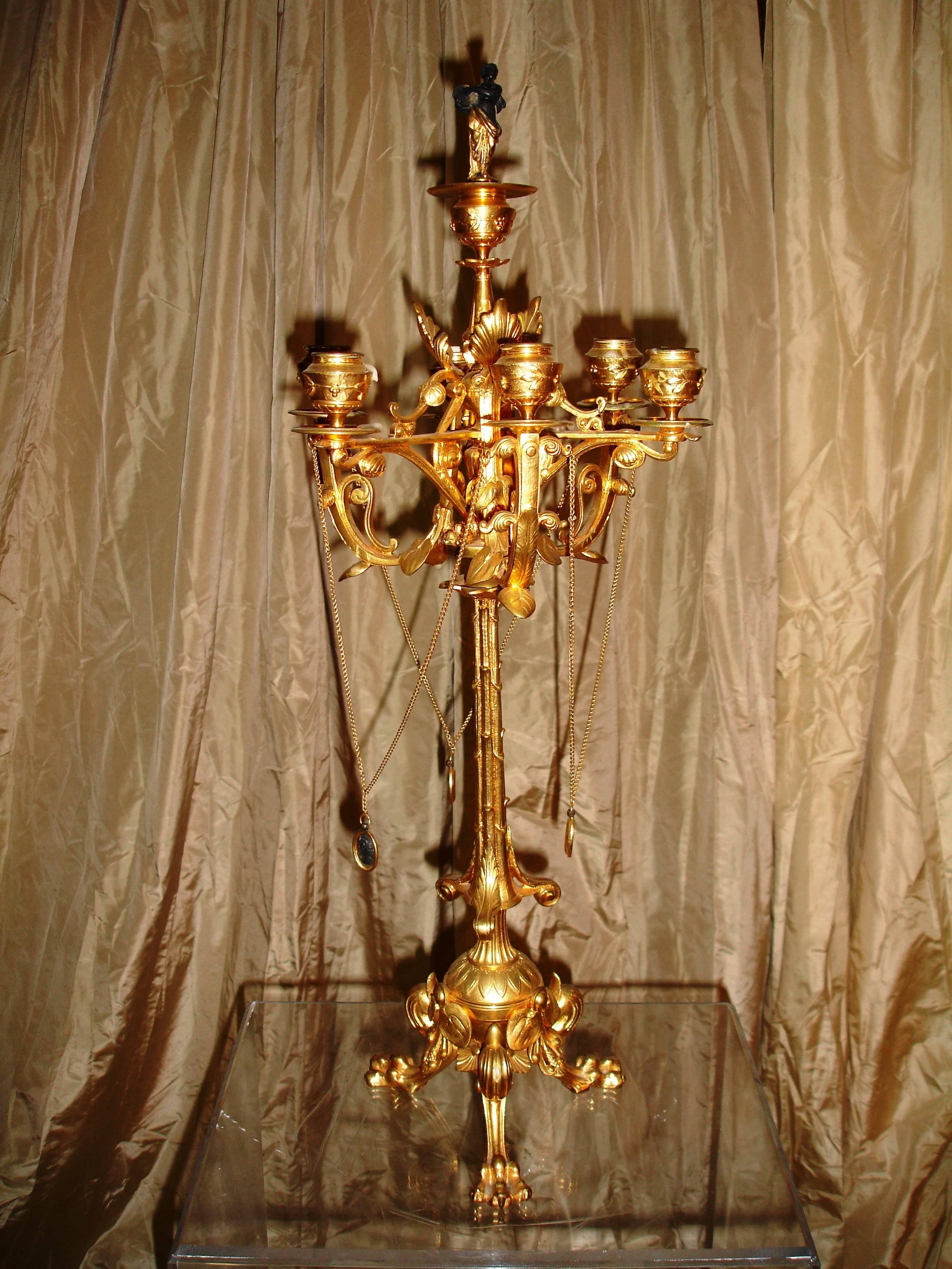 Palatial French Gilt Bronze Candelabras Musician Snuffers, circa 1830  Provenance For Sale 4